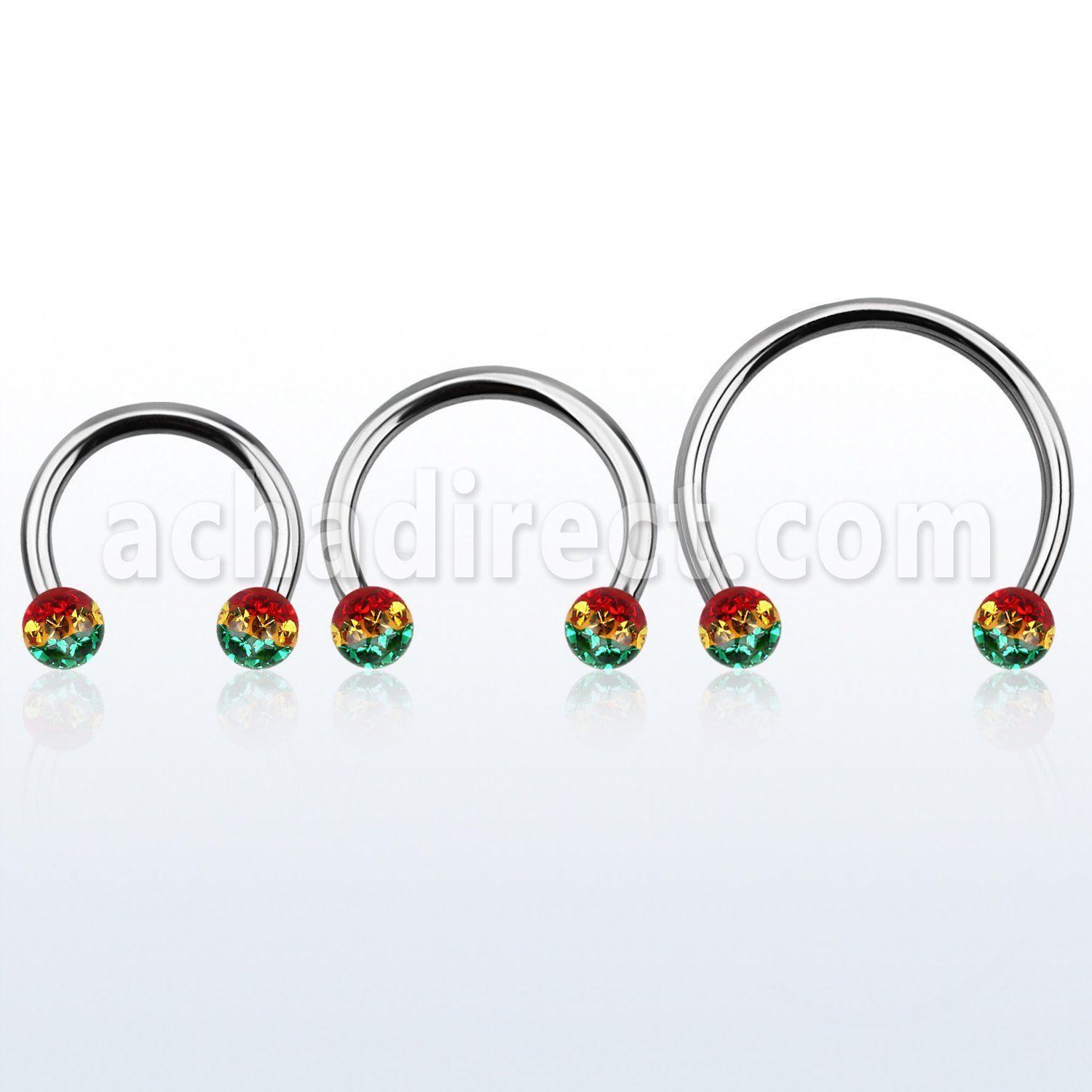 cbmfr5l barbell circular diametro acero 316l bolas 5mm rayas color rasta rosca usar como arete al por mayor