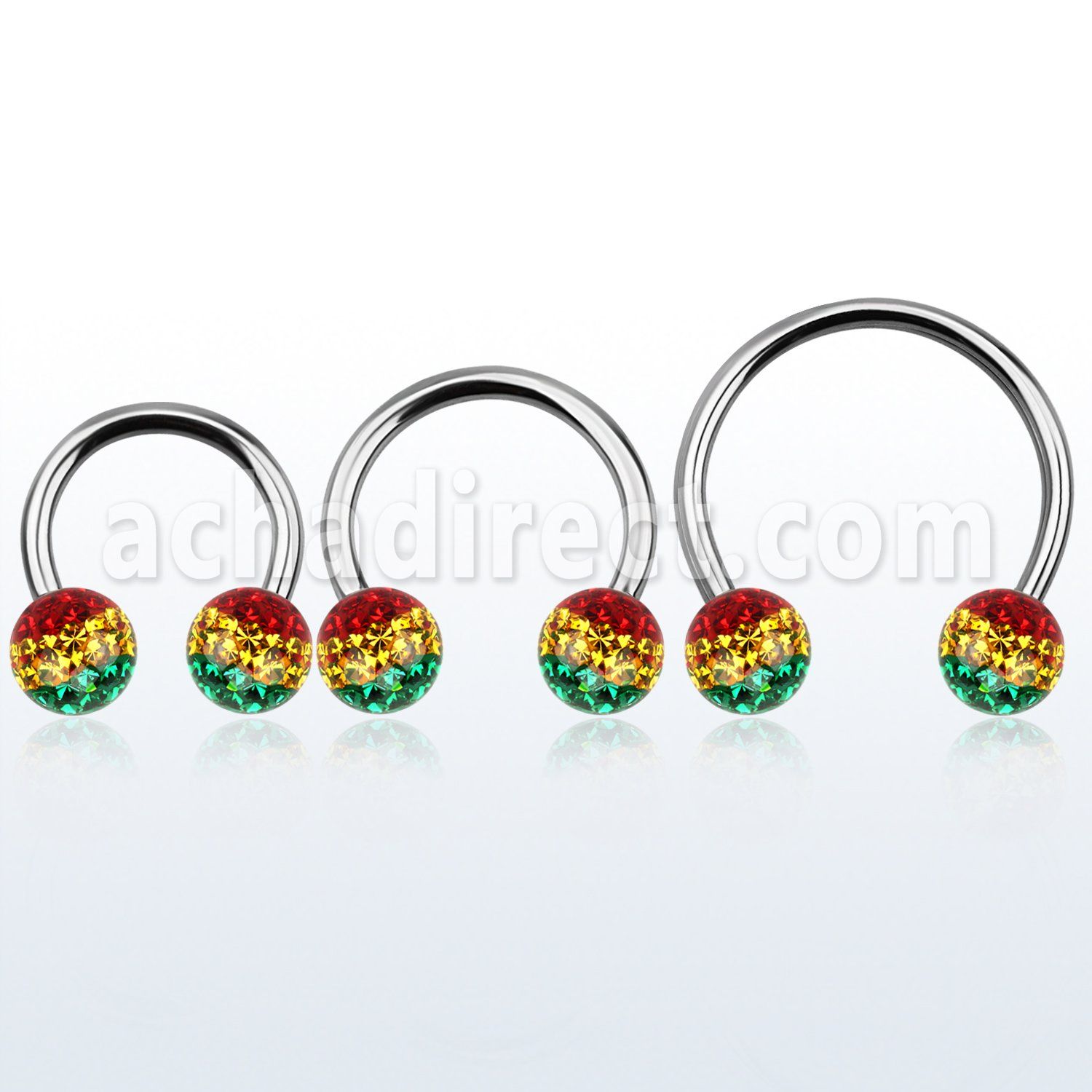 cbmfr8l barbell circular diametro acero 316l bolas 8mm rayas color rasta rosca usar como arete mayorista