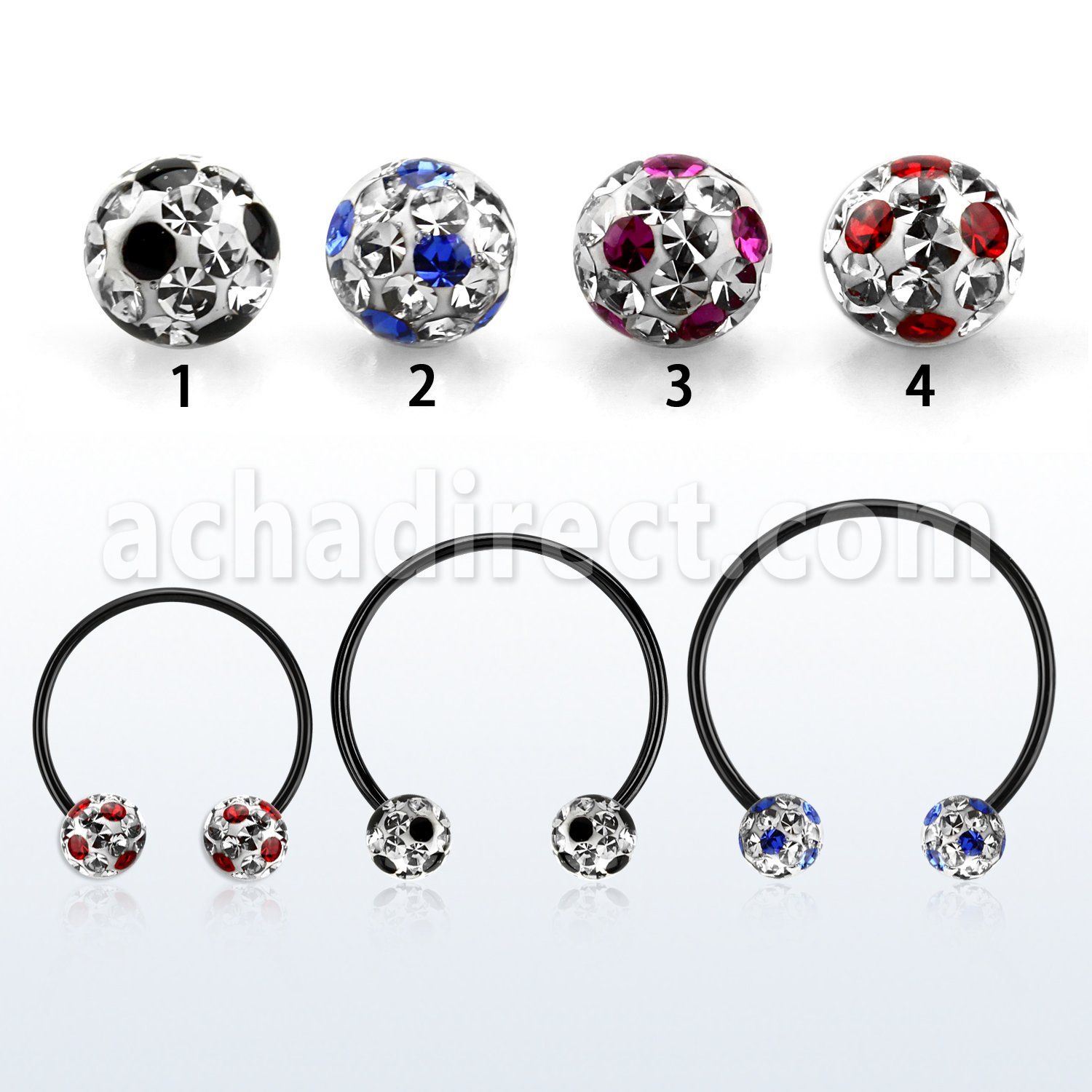 cbmtfa6l barbell circular diametro acero 316l anodizado negro bolas 6mm multi cristal puntos distribuidor mayorista