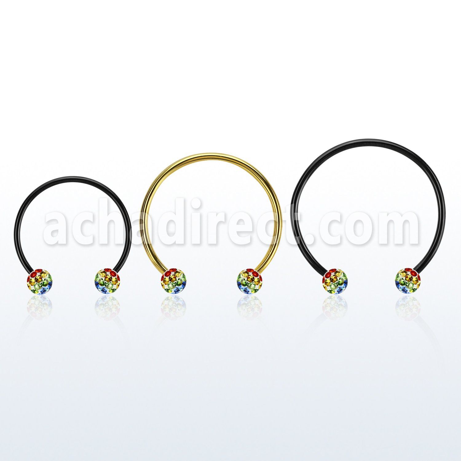 cbmtfg5l barbell circular diametro acero 316l anodizado negro bolas 5mm multi cristal colores arco iris orgullo gay mayorista