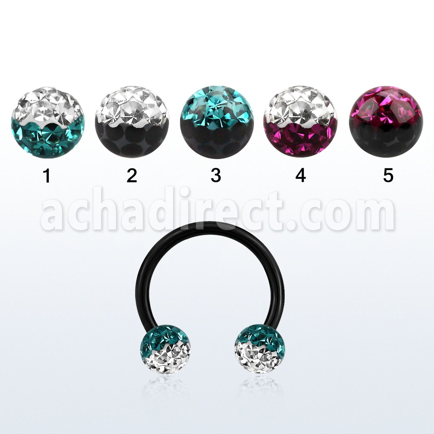 cbtfr5e barbell circular acero quirurgico anodizado bolas 5mm multi cristal colores mayorista