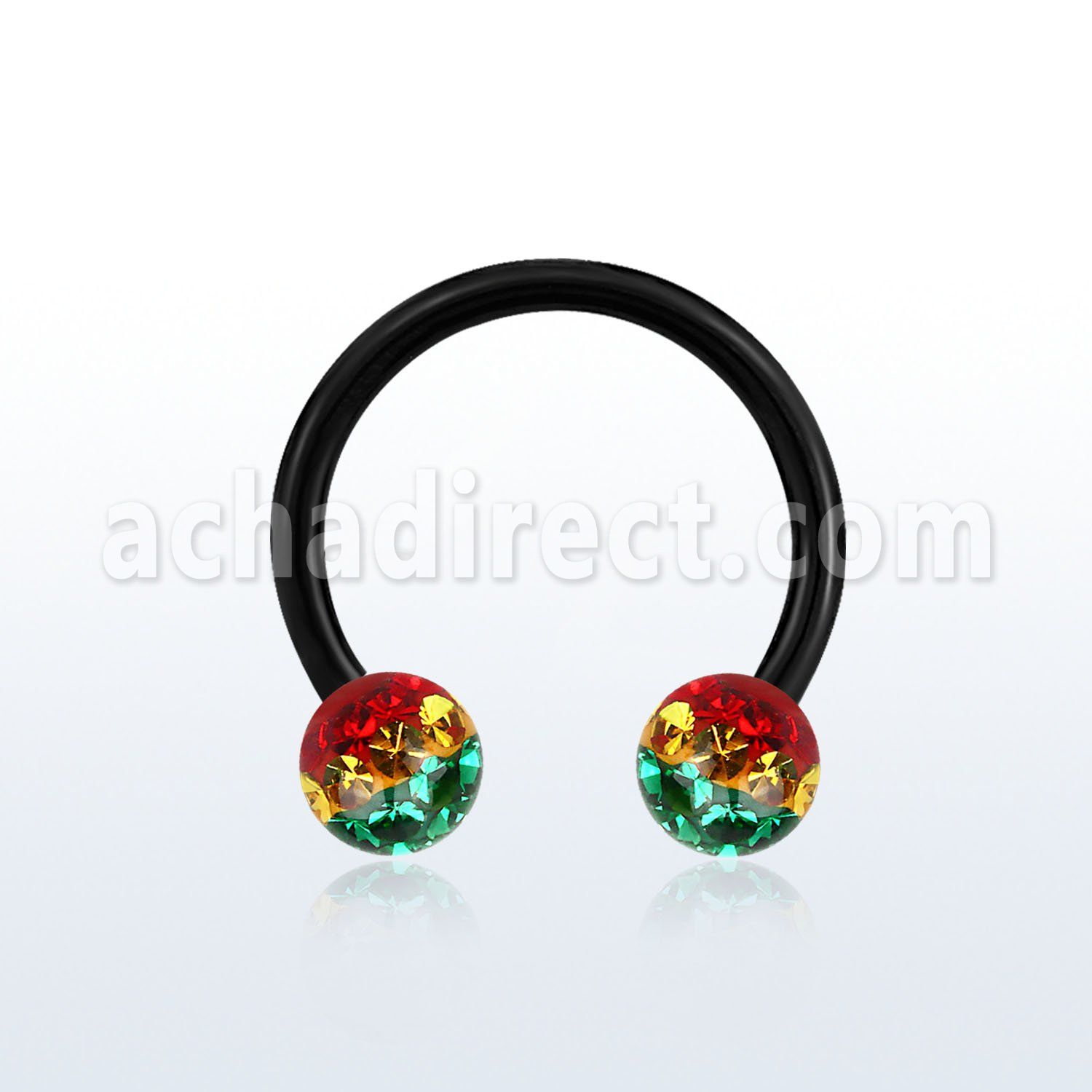 cbtfr5r barbell circular acero quirurgico anodizado bolas multi cristal 5mm rayas color rasta al por mayor