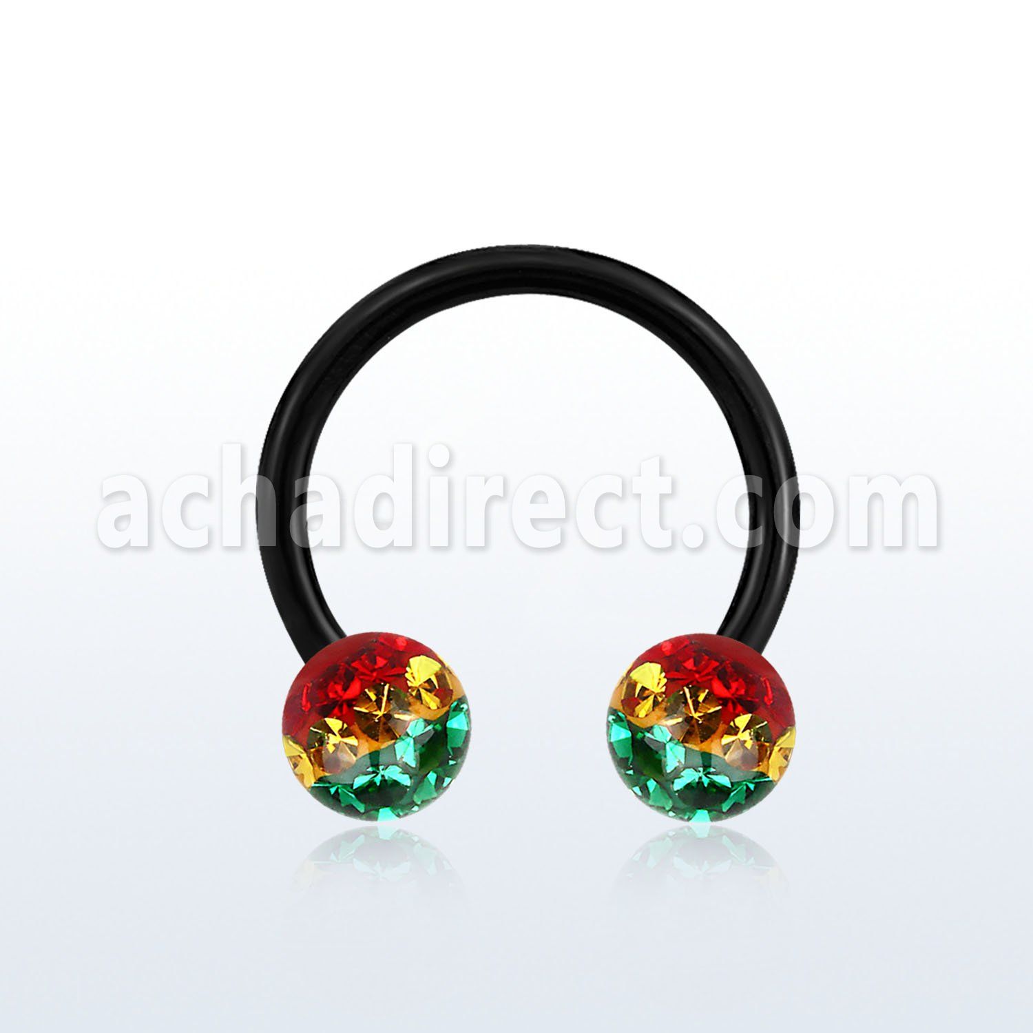 cbtfr6r barbell circular acero quirurgico anodizado bolas multi cristal 6mm rayas color rasta distribuidor mayorista