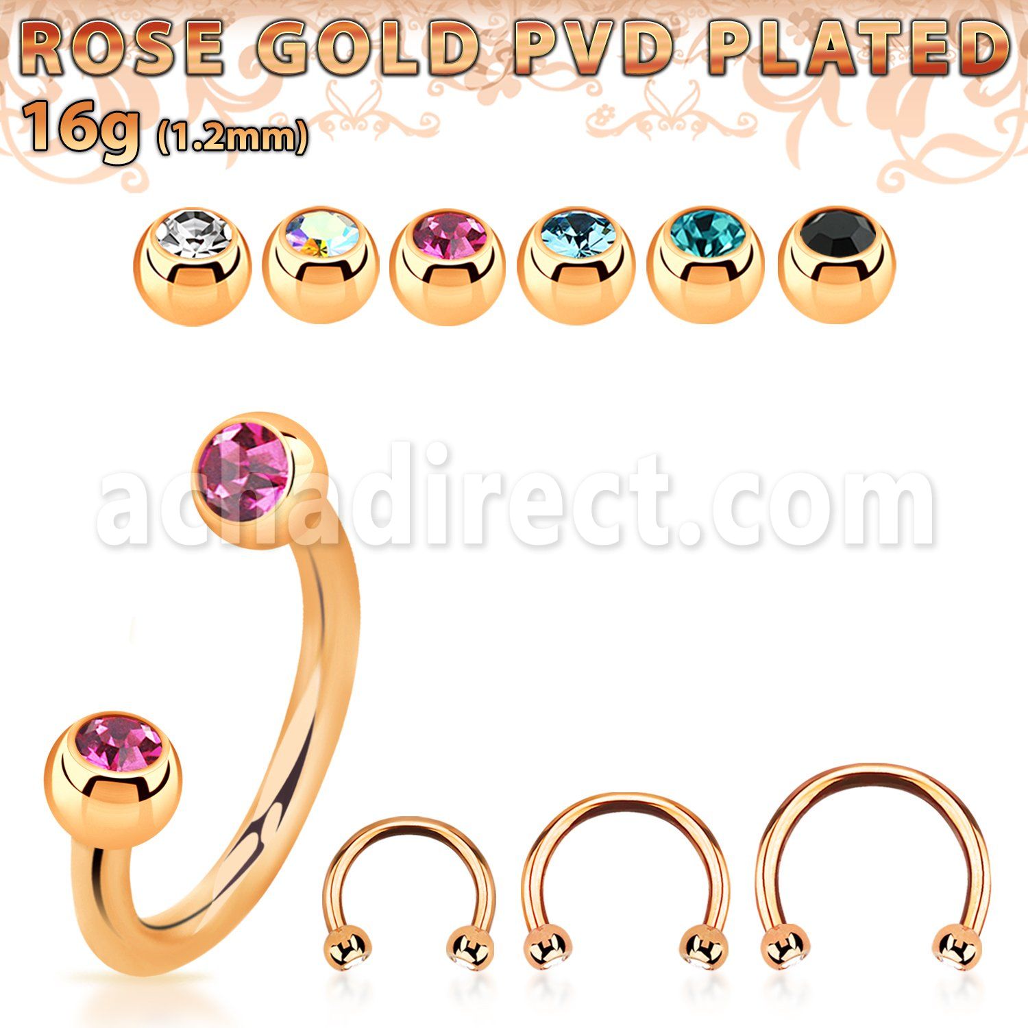 cbttjb25 barbell circular acero quirurgico pvd oro rosa bolas 2 5mm joya cristal bisel al por mayor