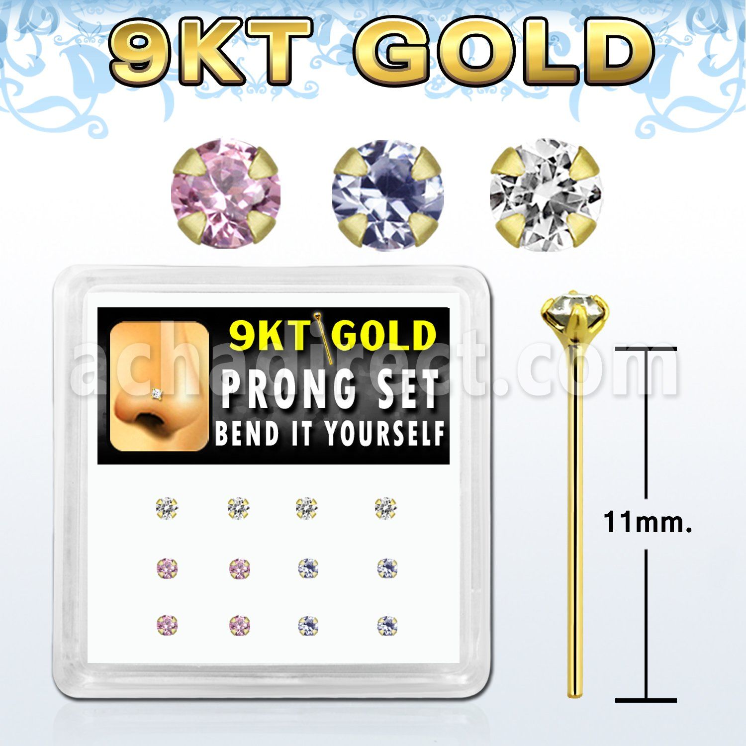 d9gys17 caja 12 piercing nariz doblar tu mismo oro 9 kts 0 6mm zirconia redondas 2mm distribuidor