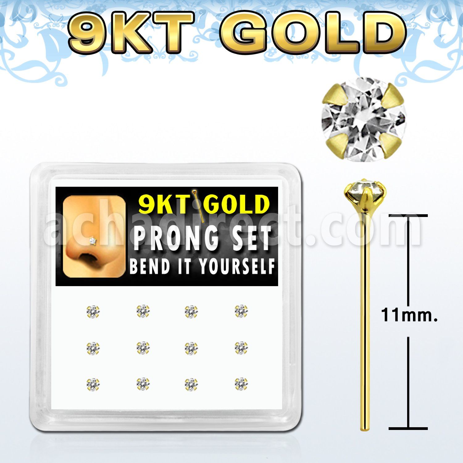 d9gys19 caja 12 piercing nariz doblar tu mismo oro 9 kts 0 6mm zirconia claras redondas 2mm venta