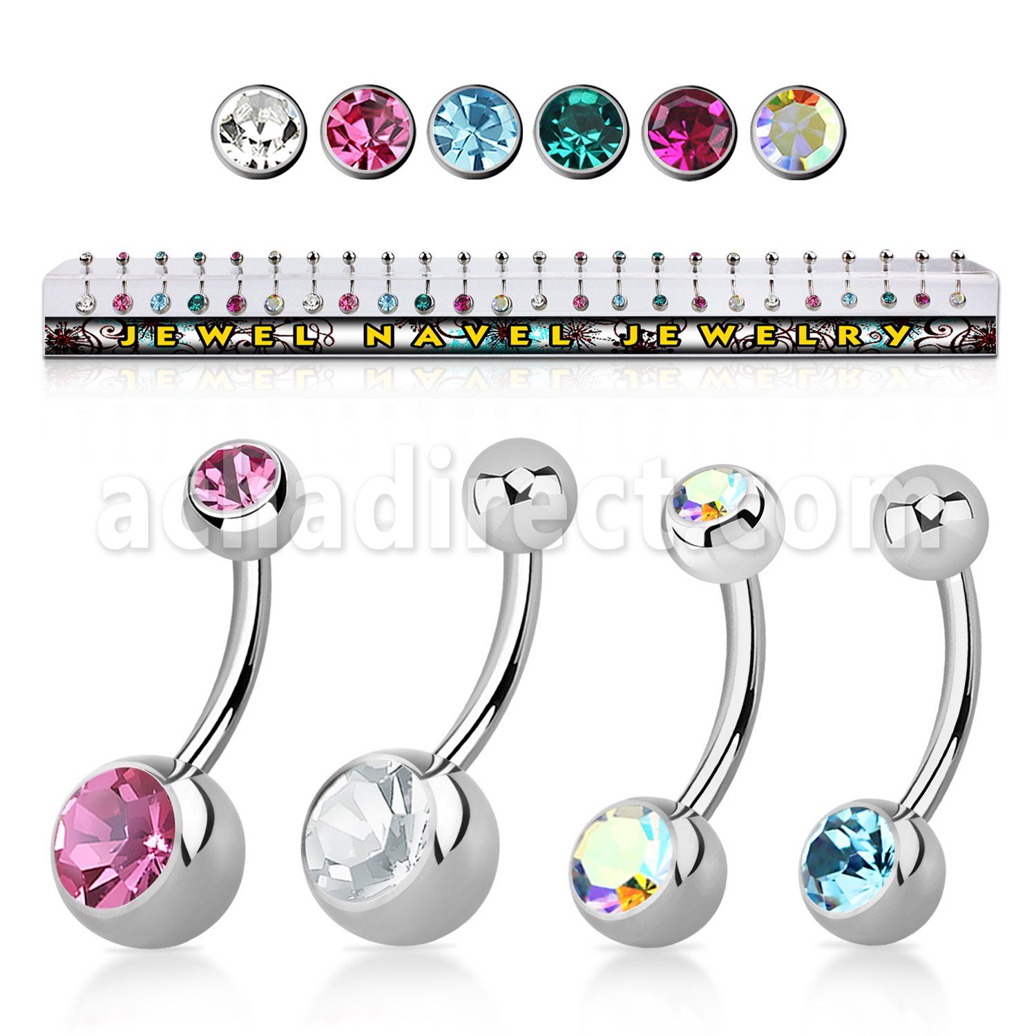 dabnc display 24 piercings ombligo acero quirurgico bolas joya bisel 8mm 5mm 8mm 12mm al por mayor