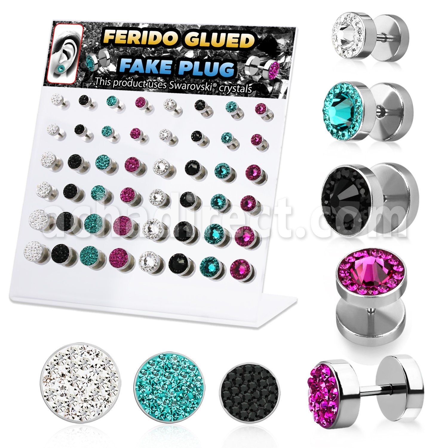 dacb134 display acrilico 48 plugs falsos acero cristal swarovski ferido centro cristal multi cristal planos venta