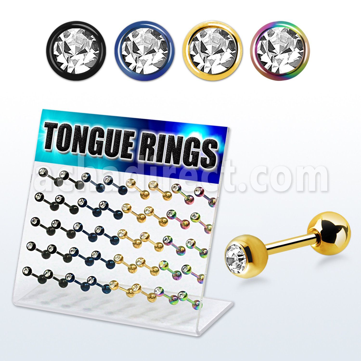 dacb17 display 40 barbells lengua acero quirurgico pvd bola joya 6mm bola acero 6mm 16mm venta