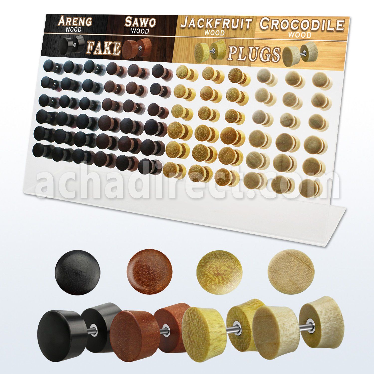 dacb183 display acrilico 72 plugs falsos madera areng sawo cocodrilo jaca barra acero quirurgico 8mm 10mm venta