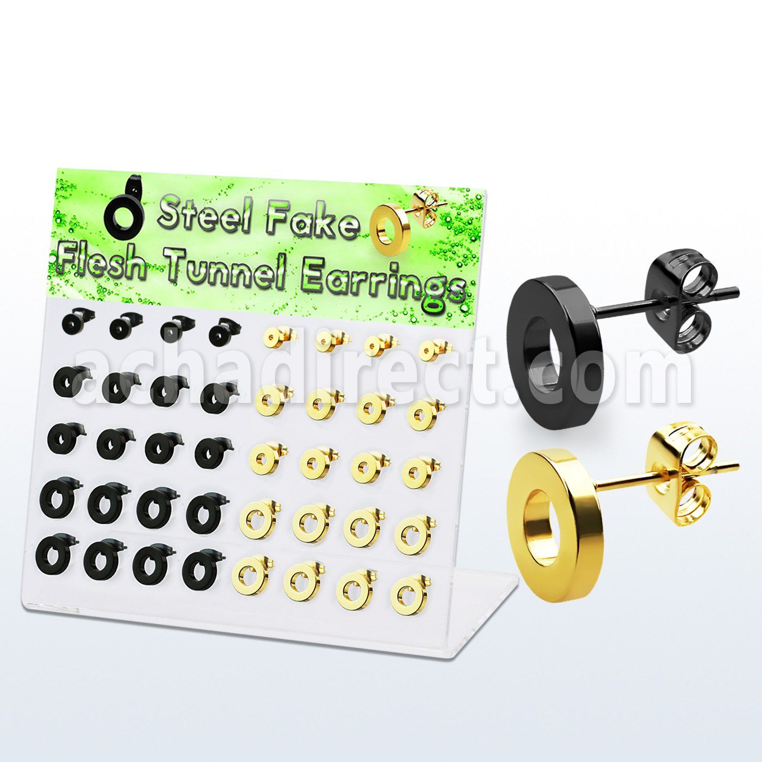 dacb198 display 20 pares dilataciones tunel oreja falsas acero quirurgico 316l pvd negro dorado 8mm 10mm mayorista