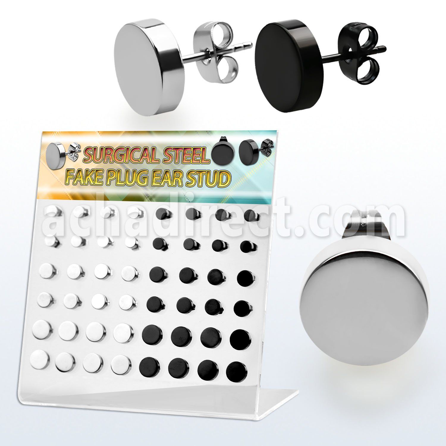 dacb199 display 24 pares piercings oreja plugs falsos acero 316l brillo espejo anodizado negro distribuidor