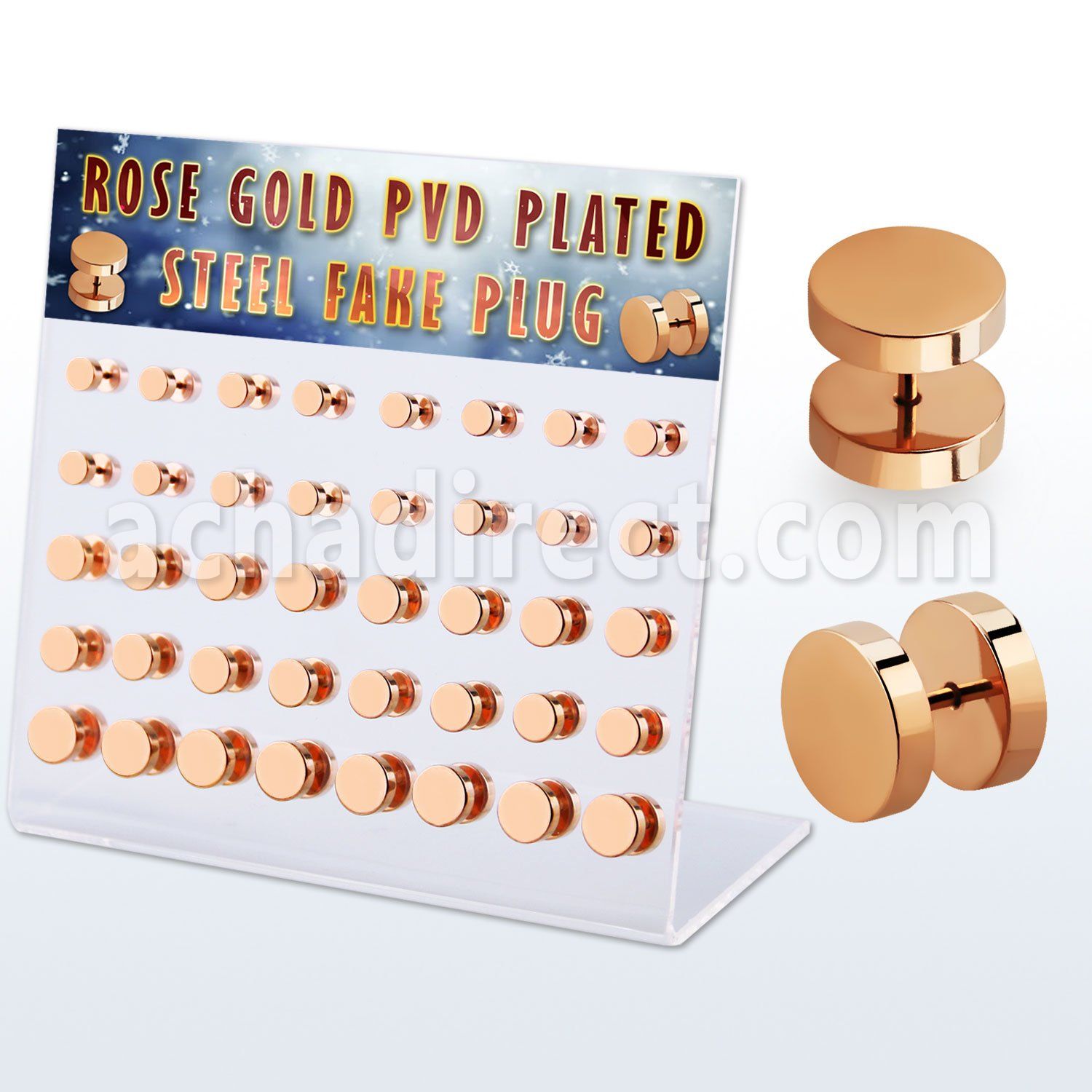 dacb212 display 40 plugs falsos acero 316l anodizado oro rosa anillo goma venta