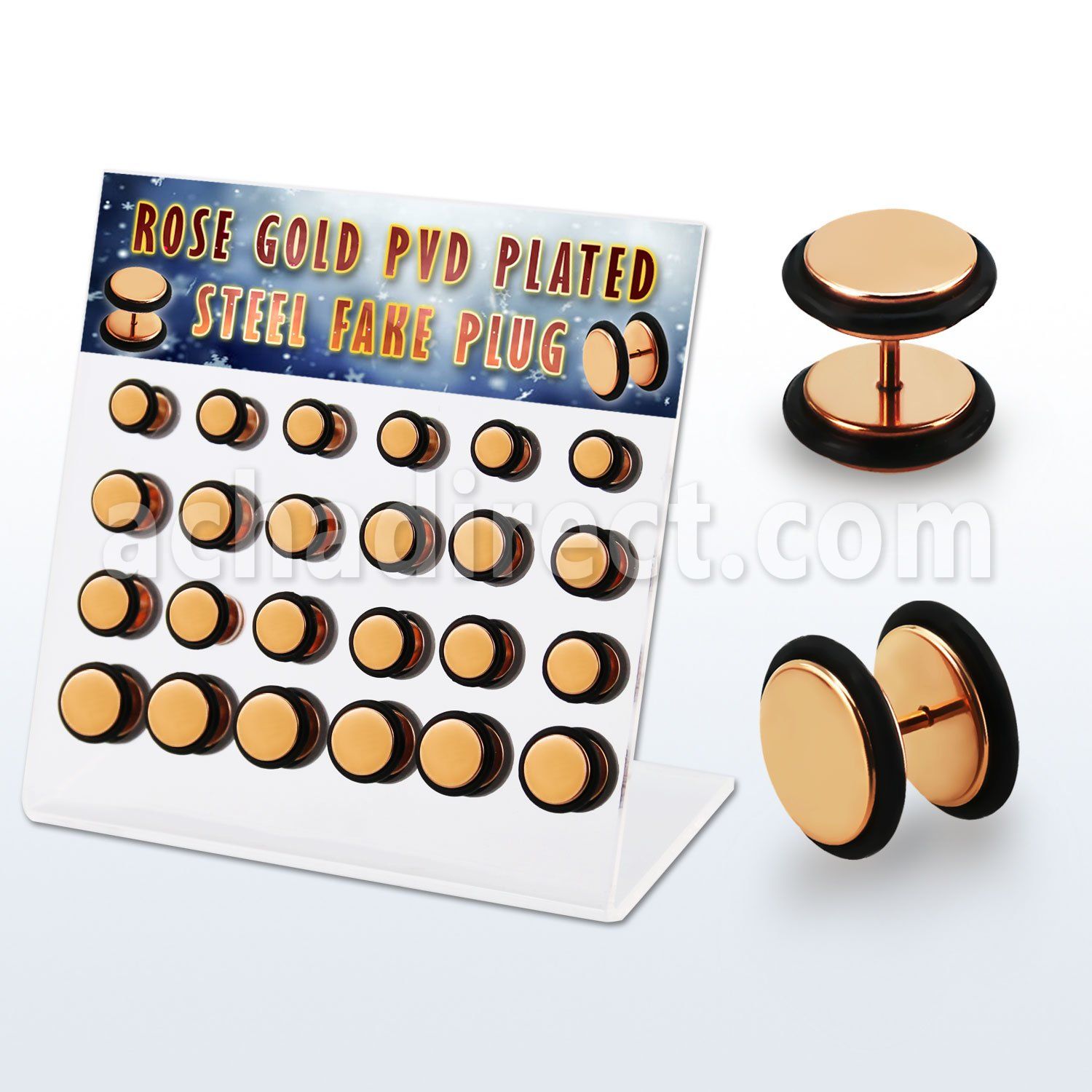 dacb214 display 24 plugs falsos acero 316l anodizado oro rosa anillo goma venta
