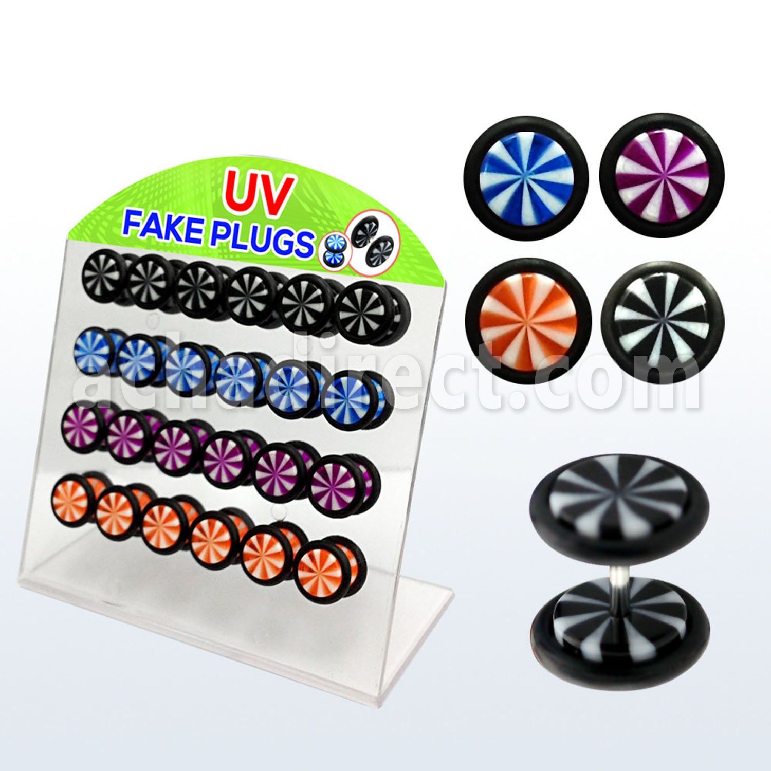 dacb37 display 24 plugs falsos acrilicos bola pelota playa anillo goma 8mm distribuidor