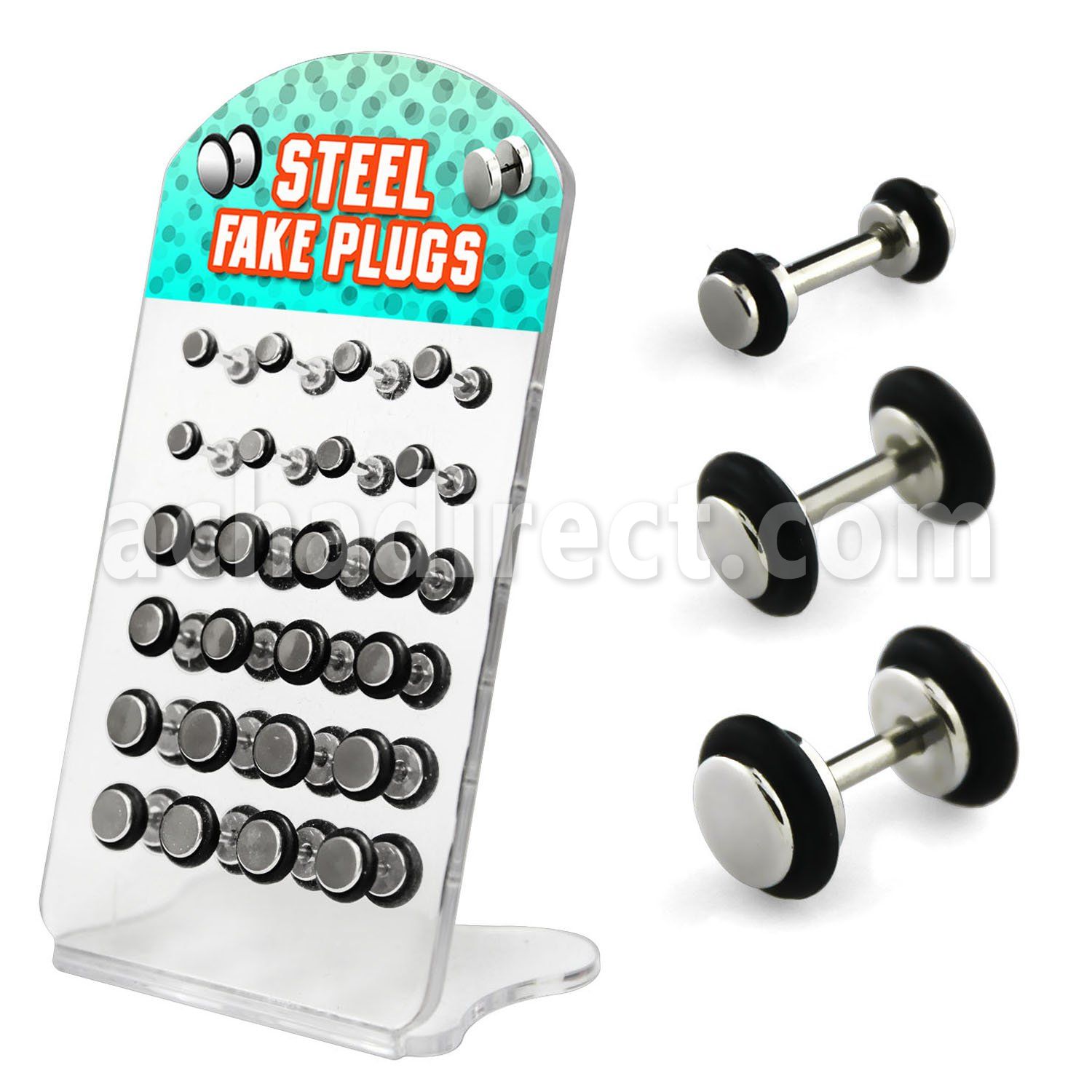 dacb71 pequeno display 24 plugs falsos acero quirurgico brillo espejo anillo goma 3 5mm venta