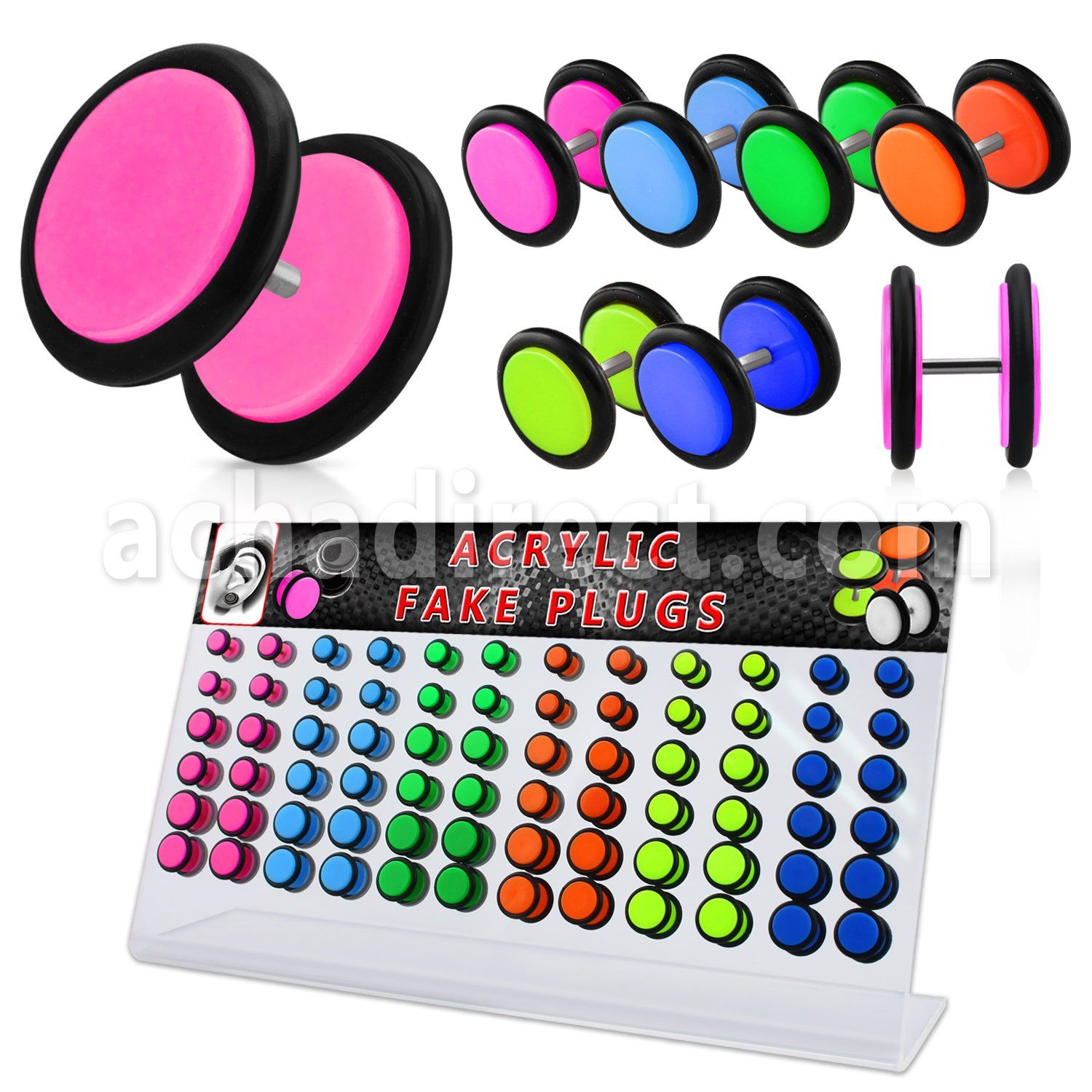 dacb89b display acrilico 72 plugs falsos acrilico uv anilos goma mayorista