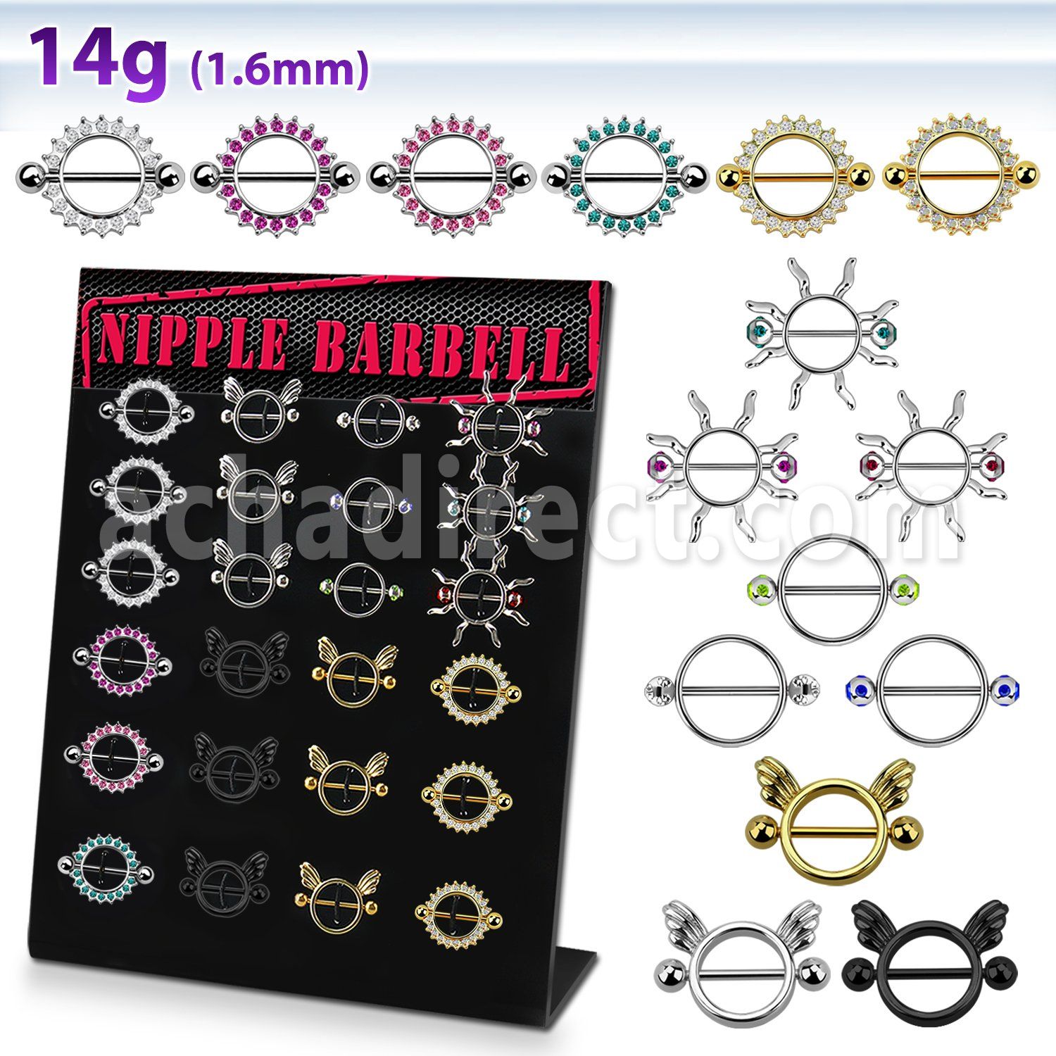 danp1 display 24 pezoneras surtidas barbells 316l mayorista