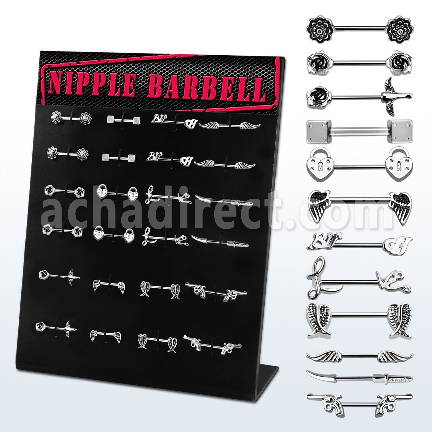 danp2 display 24 barbells pezon acero 316l variados mayorista