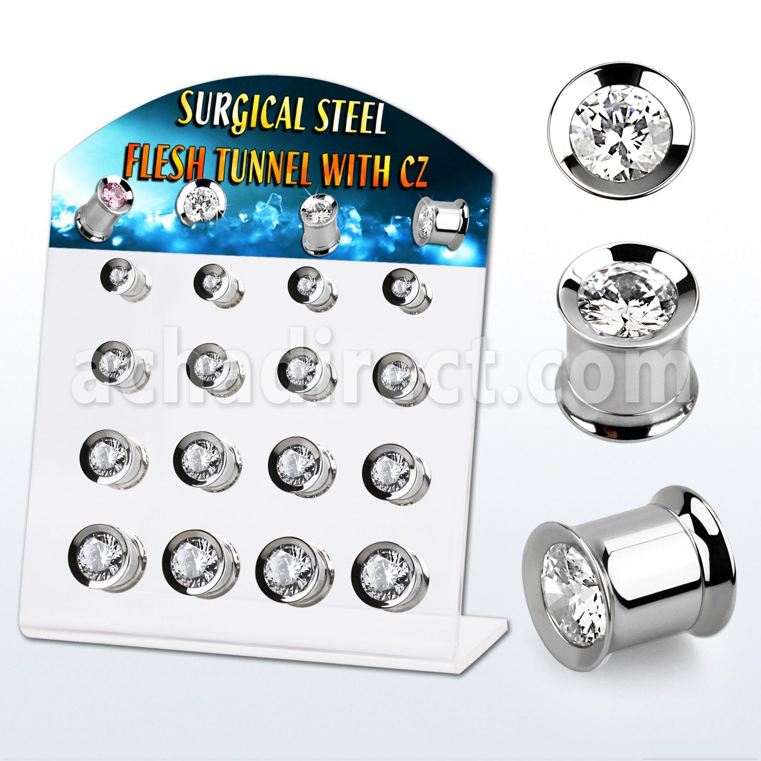 dapg180a display acrilico negro 16 dilataciones tunel doble flare acero 316l tornillo interno zirconia mayorista