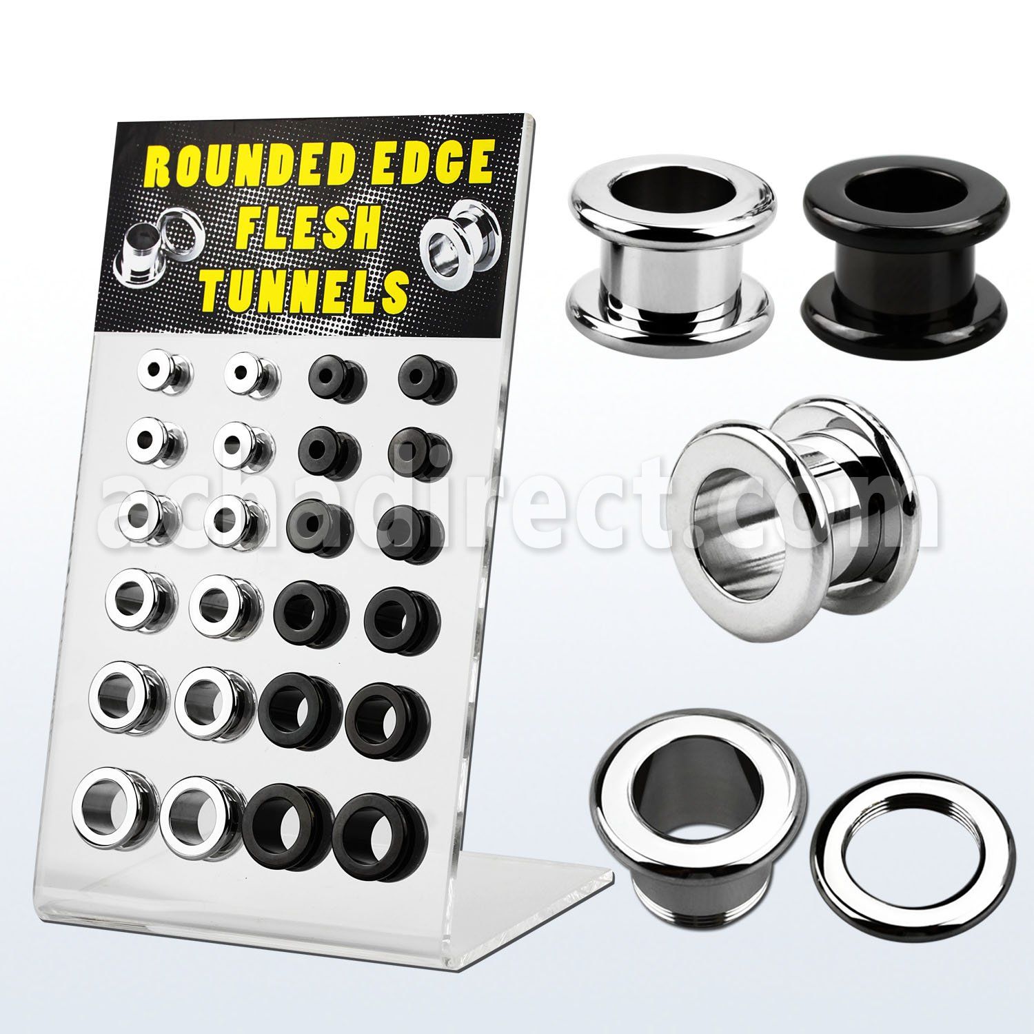 dapg51 display 24 dilataciones tunel acero anodizado negro brillo espejo bordes redondeados 4mm 12mm al por mayor