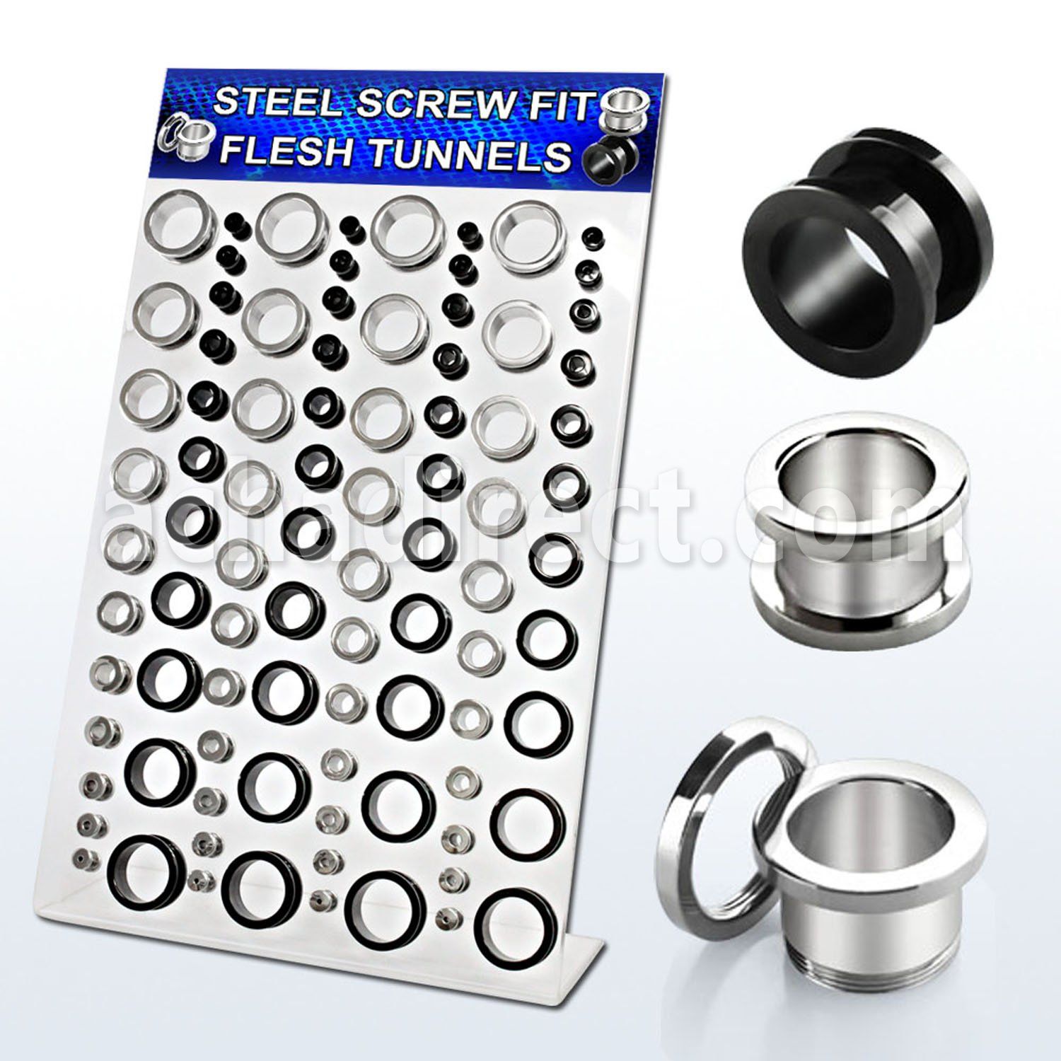 dapg52 display acrilico 88 dilataciones tunel tornillo acero quirurgico pvd negro brillo espejo 3mm 20mm venta