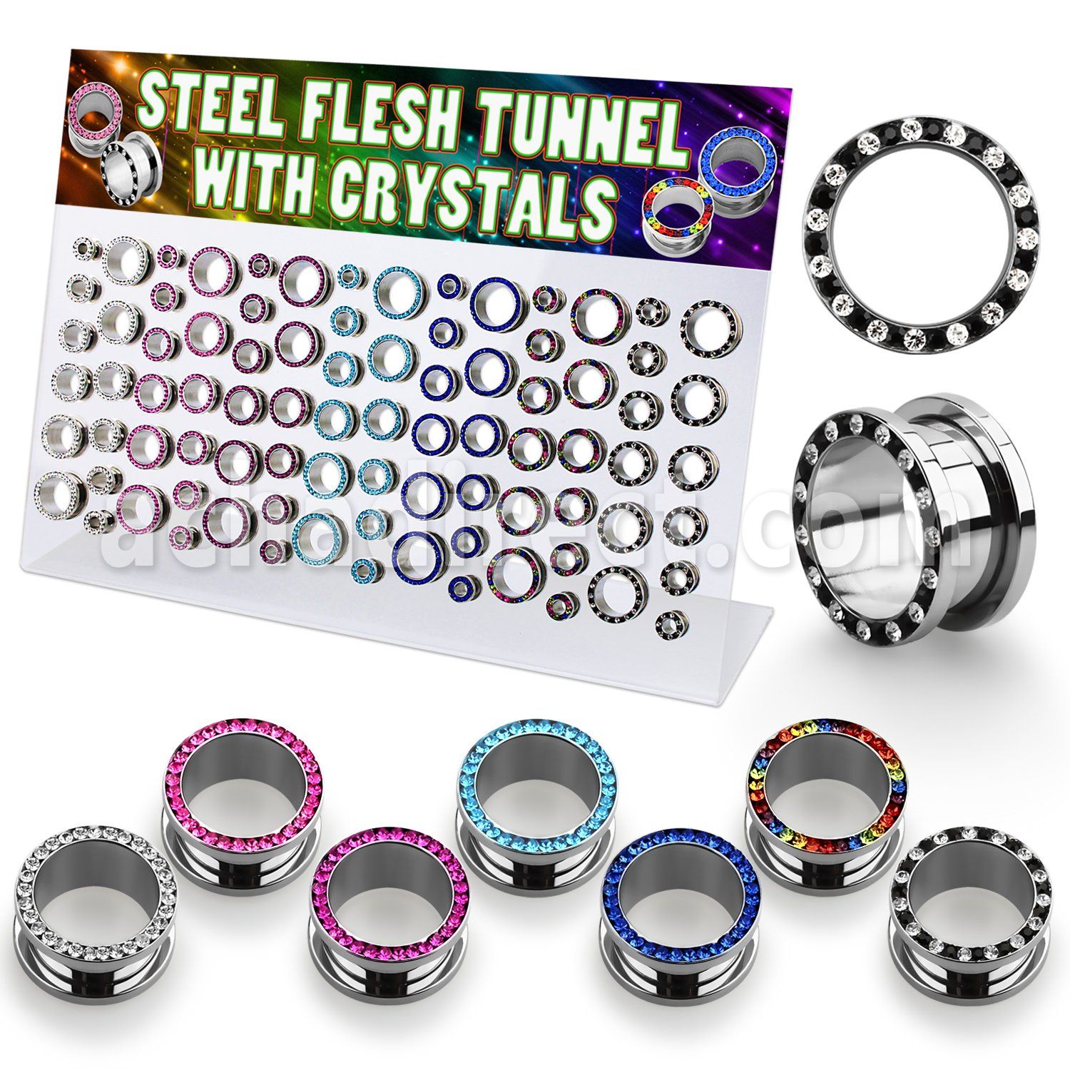 dapg62 display 84 dilataciones tunel acero brillo espejo cristal borde  6mm 16mm venta