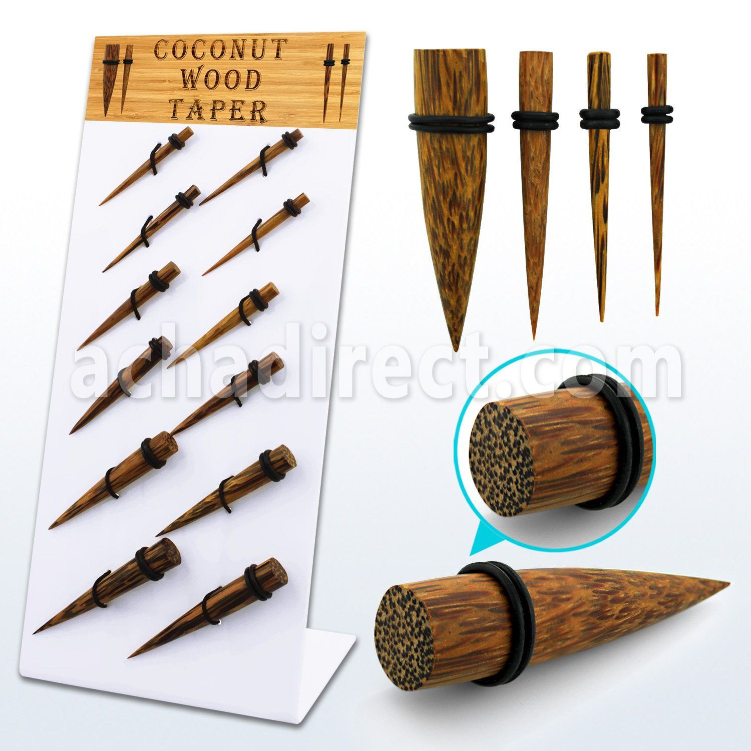 dapg80 display 12 expansores madera coco anillos goma dobles 3mm 10mm al por mayor