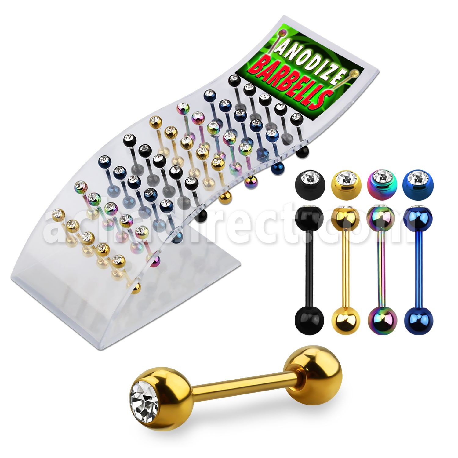 dbbtc display 40 barbells lengua acero quirurgico pvd bola joya 6mm bola acero 6mm 16mm venta