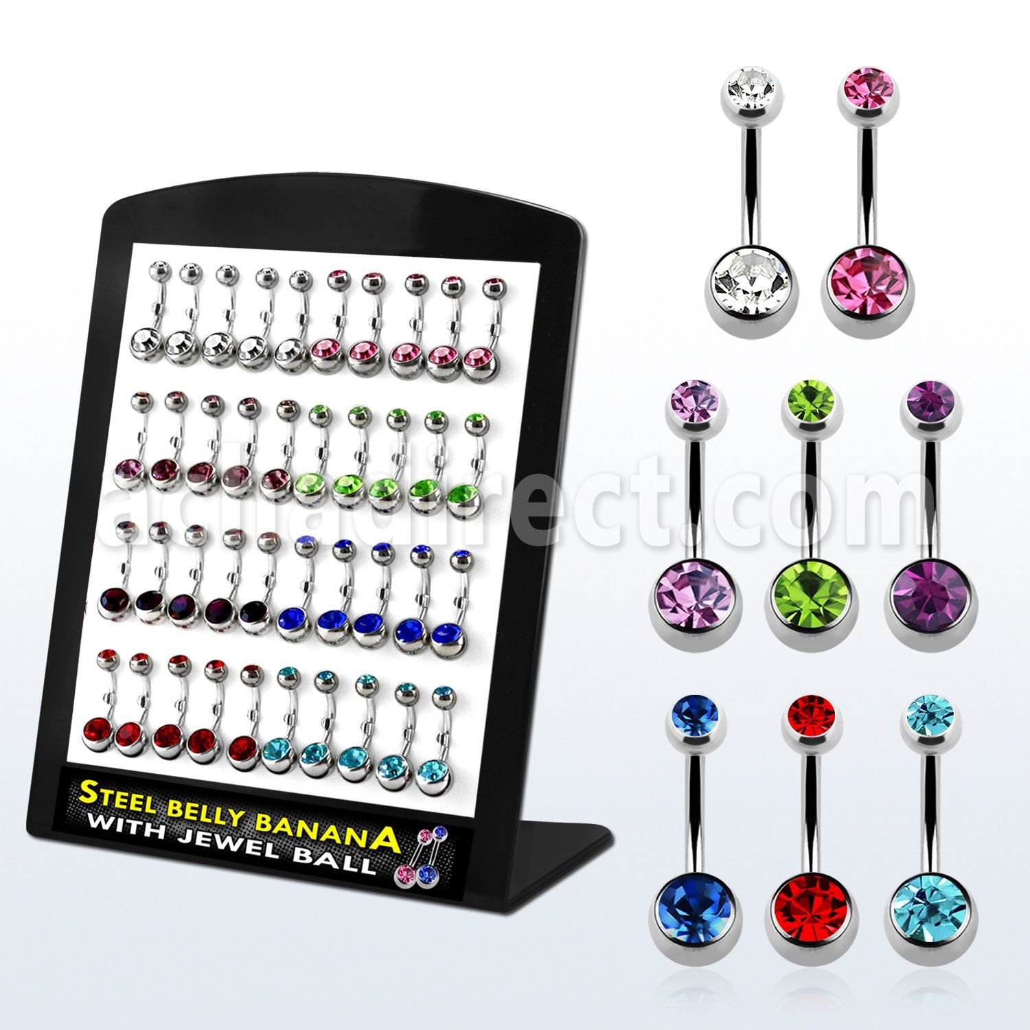 dbnj2 display 40 piercings ombligo acero quirurgico bolas joya bisel 8mm 5mm 8mm 12mm distribuidor