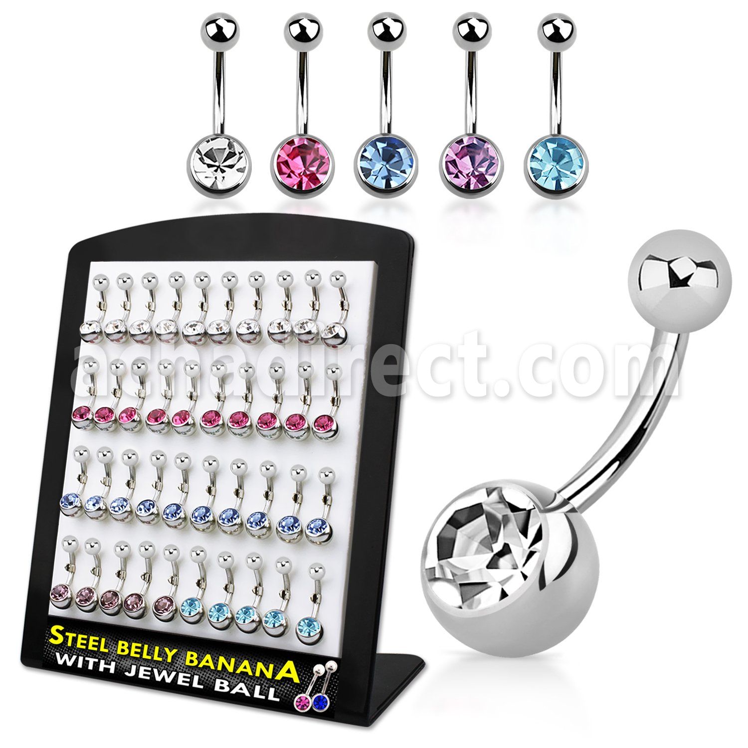 dbnj3 display 40 piercings ombligo acero quirurgico bola joya bisel 8mm bola acero liso distribuidor mayorista