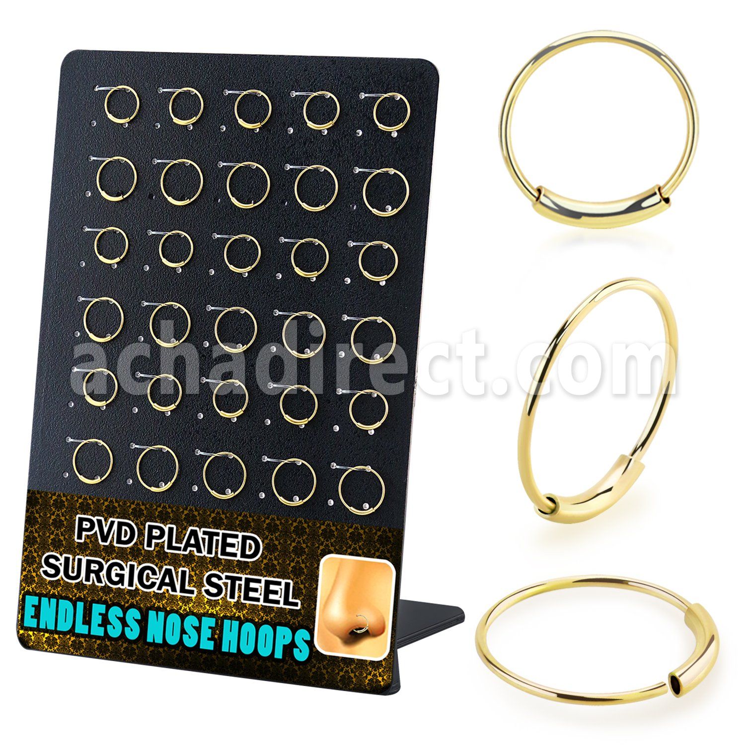 dend2 gold pvd 316l steel endless nose rings display 30