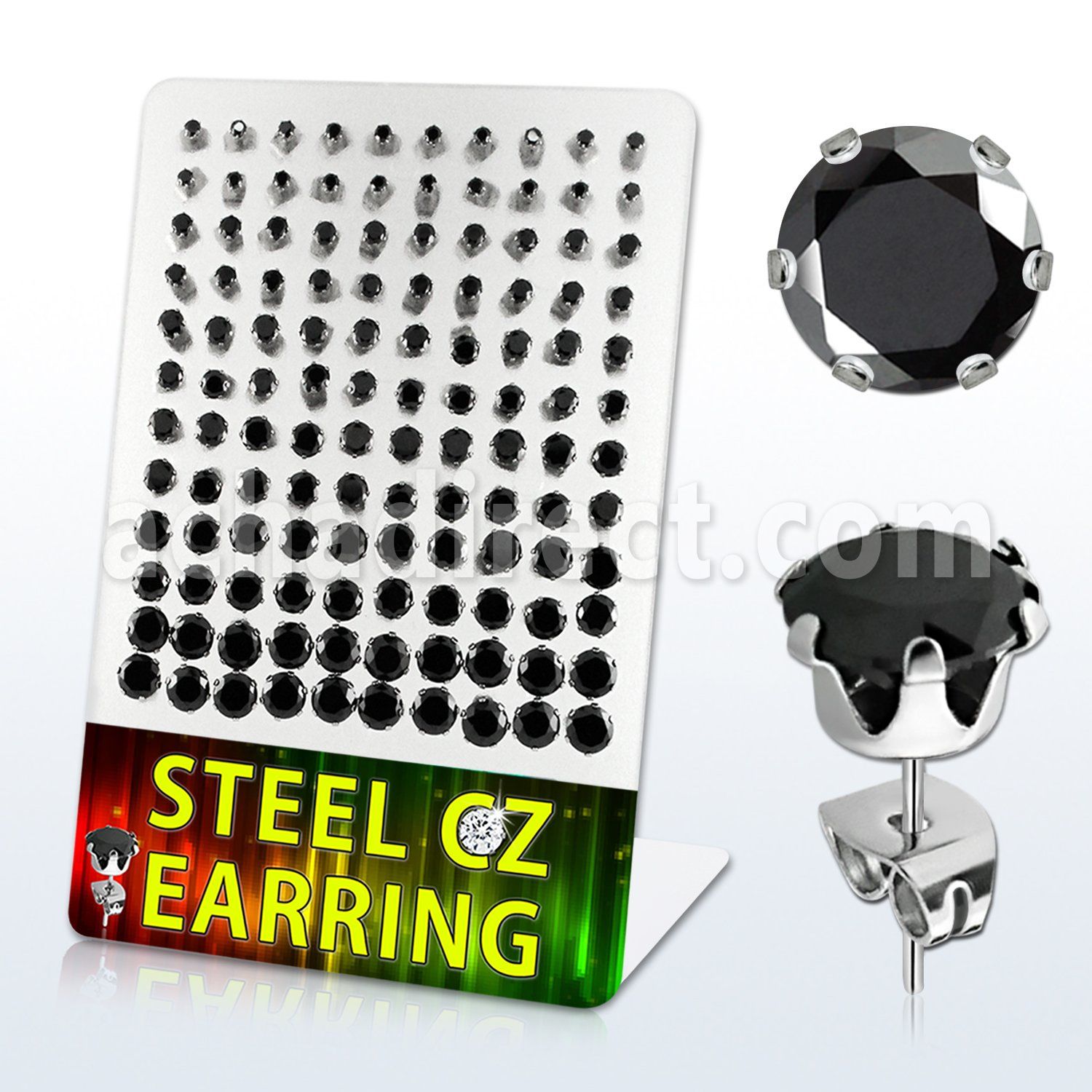 derzg2 display 60 pares piercings oreja acero inoxidable zirconia negras redondas 3mm 8mm distribuidor mayorista