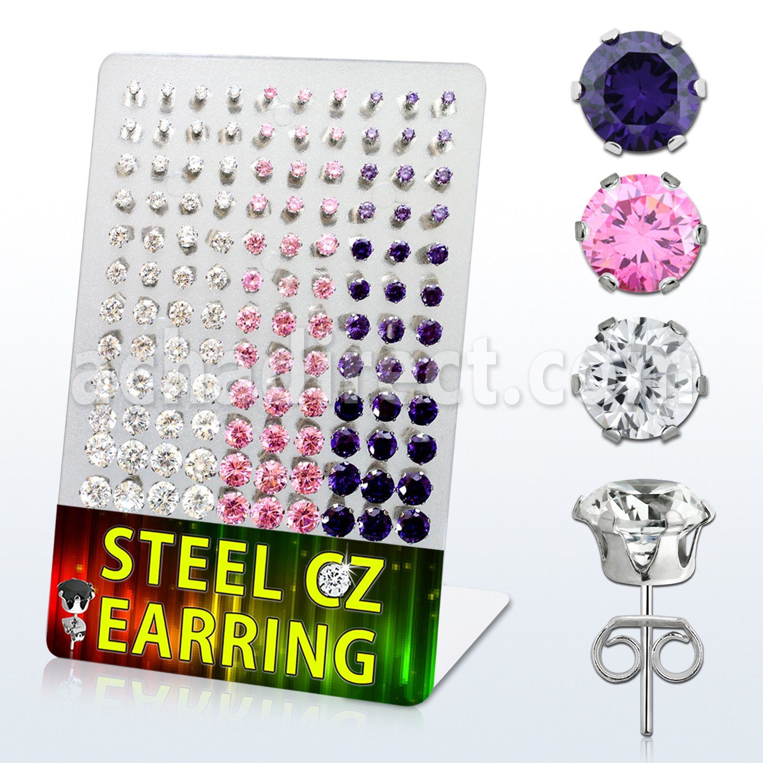 derzg3 display 60 pares piercings oreja acero inoxidable zirconia redondas 3mm 8mm mayorista
