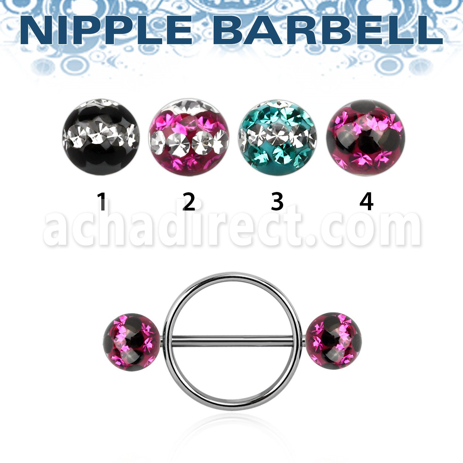 dfrnpe6 pezonera redonda acero quirurgico barbell acero 316l bolas multi cristal 6mm triple linea distribuidor