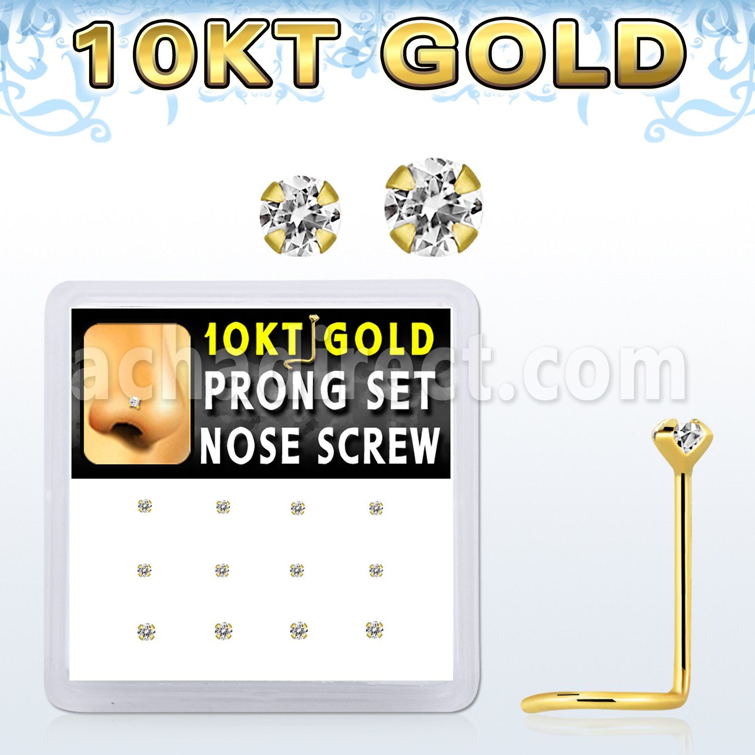dgisc11 box w 10kt gold nose screws w 1.5 2 mm round cz tops