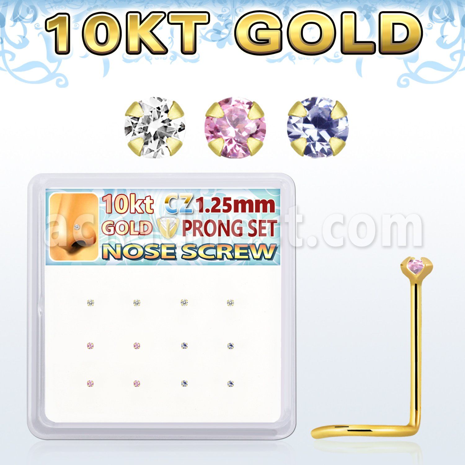 dgisc23 box w 10kt gold nose screws w 1.25mm round cz 