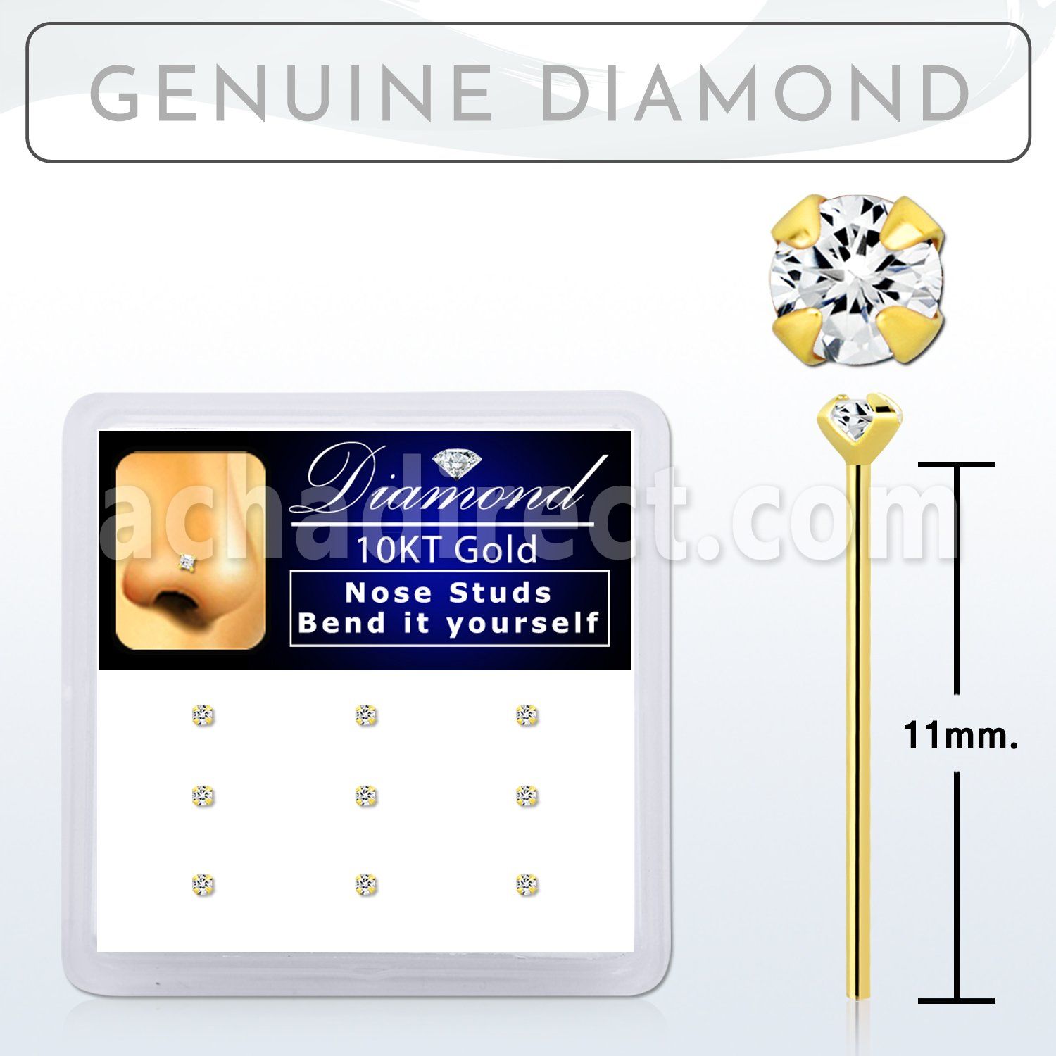 dgiys15 box w 10kt gold bend it nose stud w genuine diamond