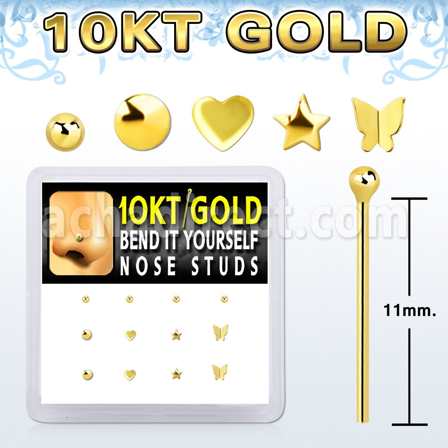 dgiys16 box w 10kt gold bend it nose screws w special shape cz