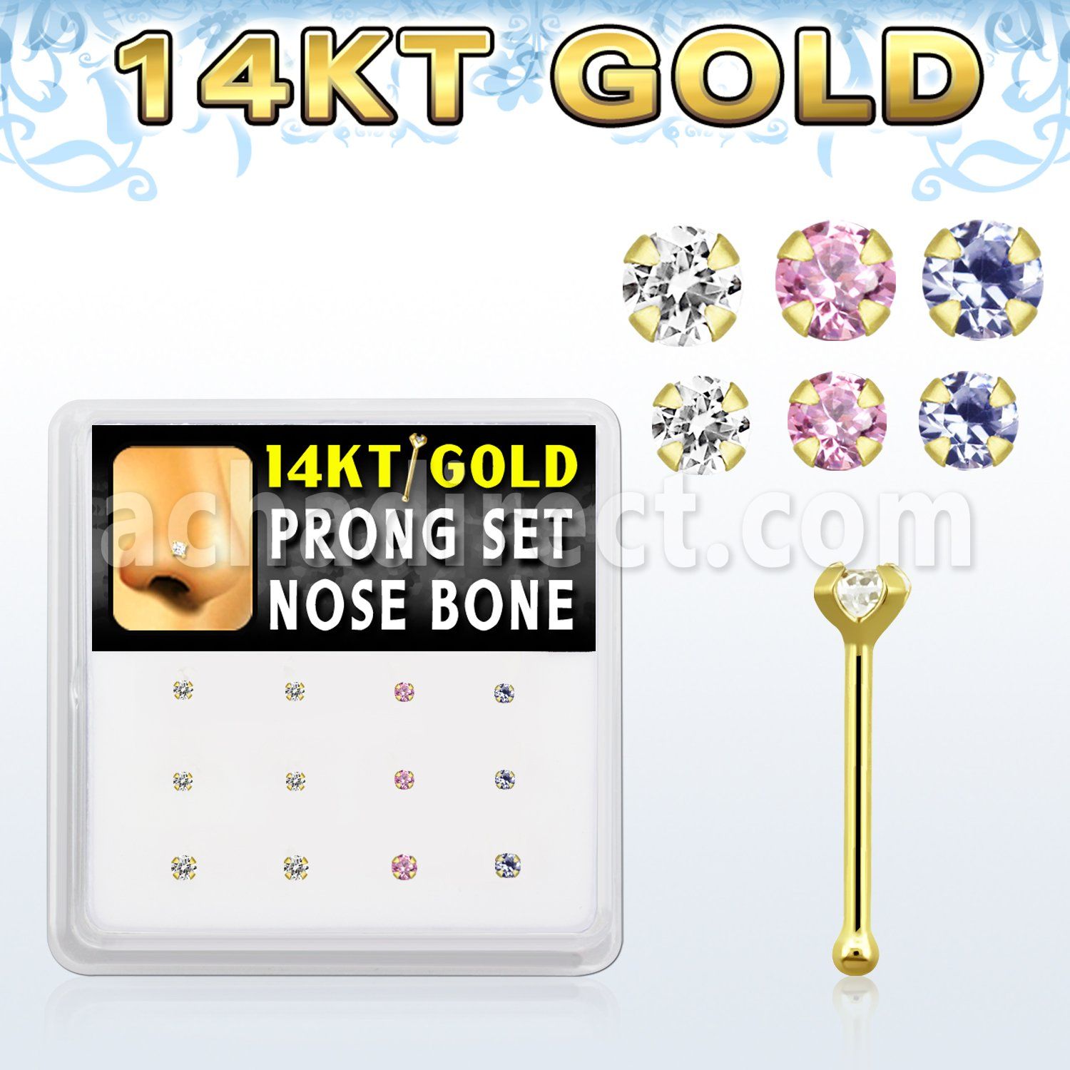 dgnb12 caja 12 piercing nariz hueso oro 14 kts 0 6mm zirconia redondas 1 5mm 2mm distribuidor