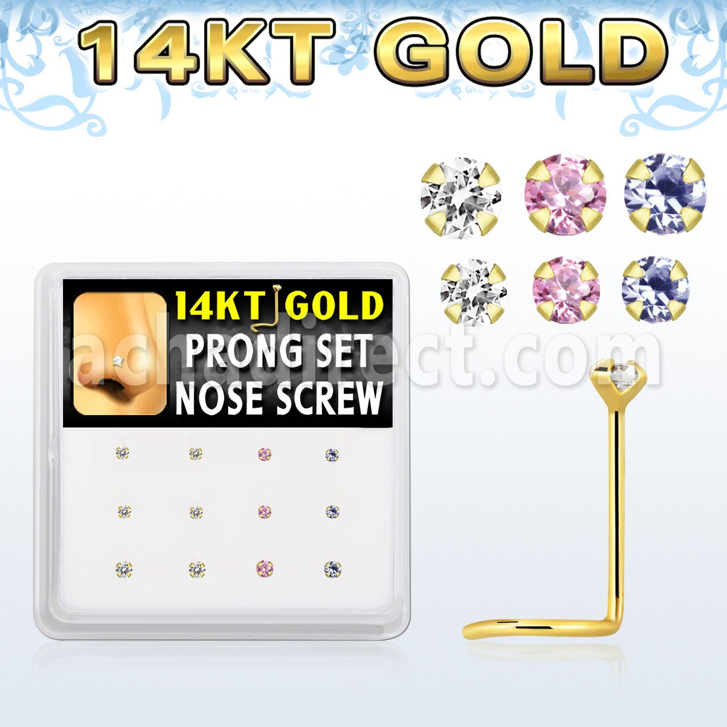 dgsc12 caja 12 piercing nariz l oro 14 kts 0 6mm zirconia redondas 1 5mm 2mm distribuidor mayorista