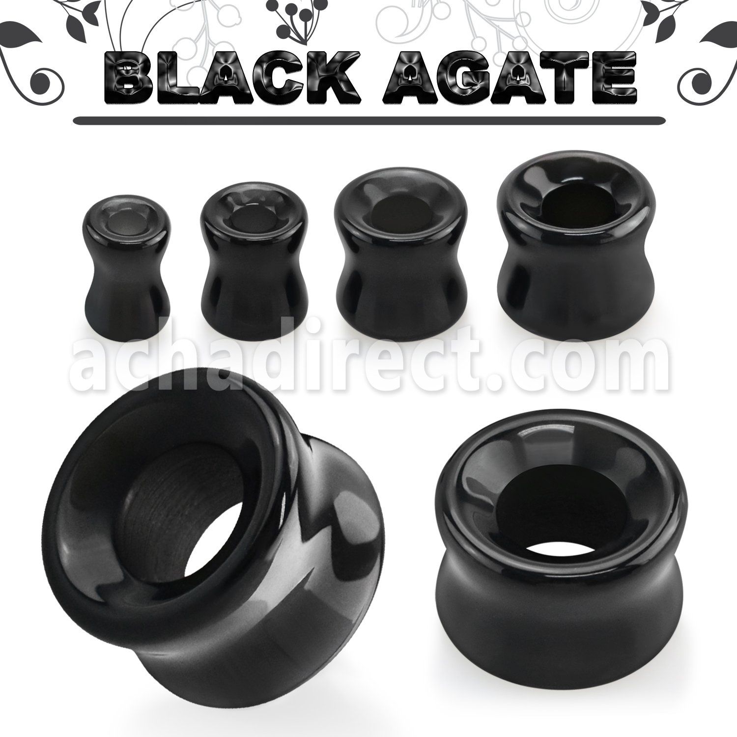 dgsii precious black agate stone double flare flesh tunnel