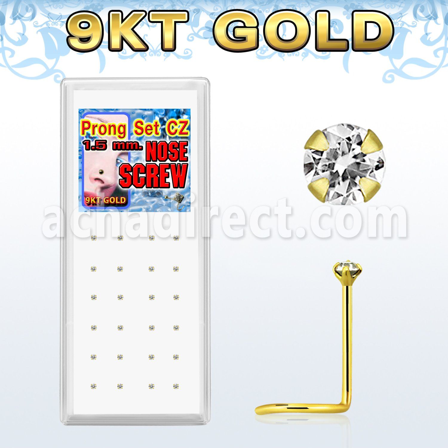 dgsz9c caja 24 piercing nariz l oro 9 kts 0 6mm zirconia claras claras 1 5mm distribuidor mayorista