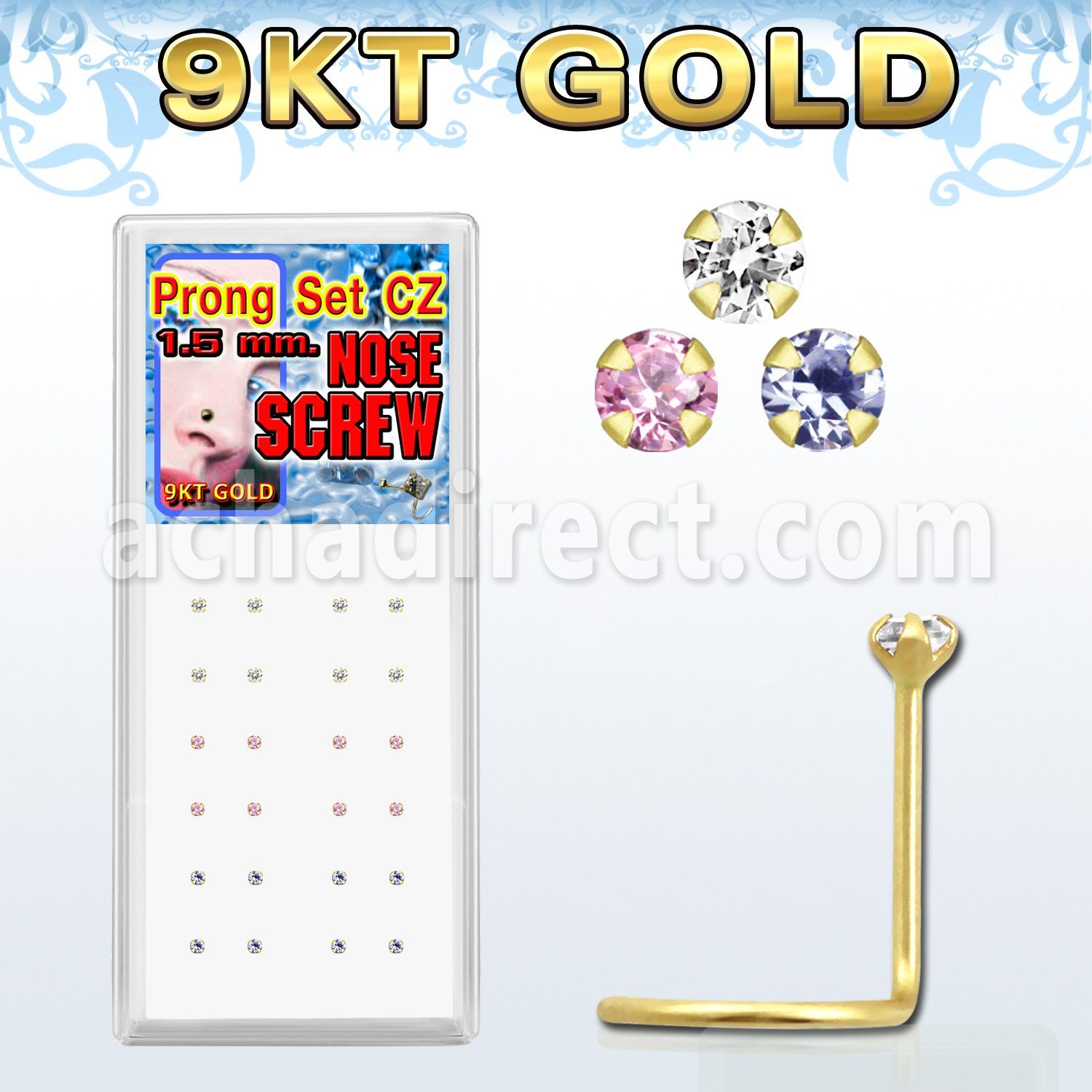 dgsz9m caja 24 piercing nariz l oro 9 kts 0 6mm zirconia 1 5mm distribuidor