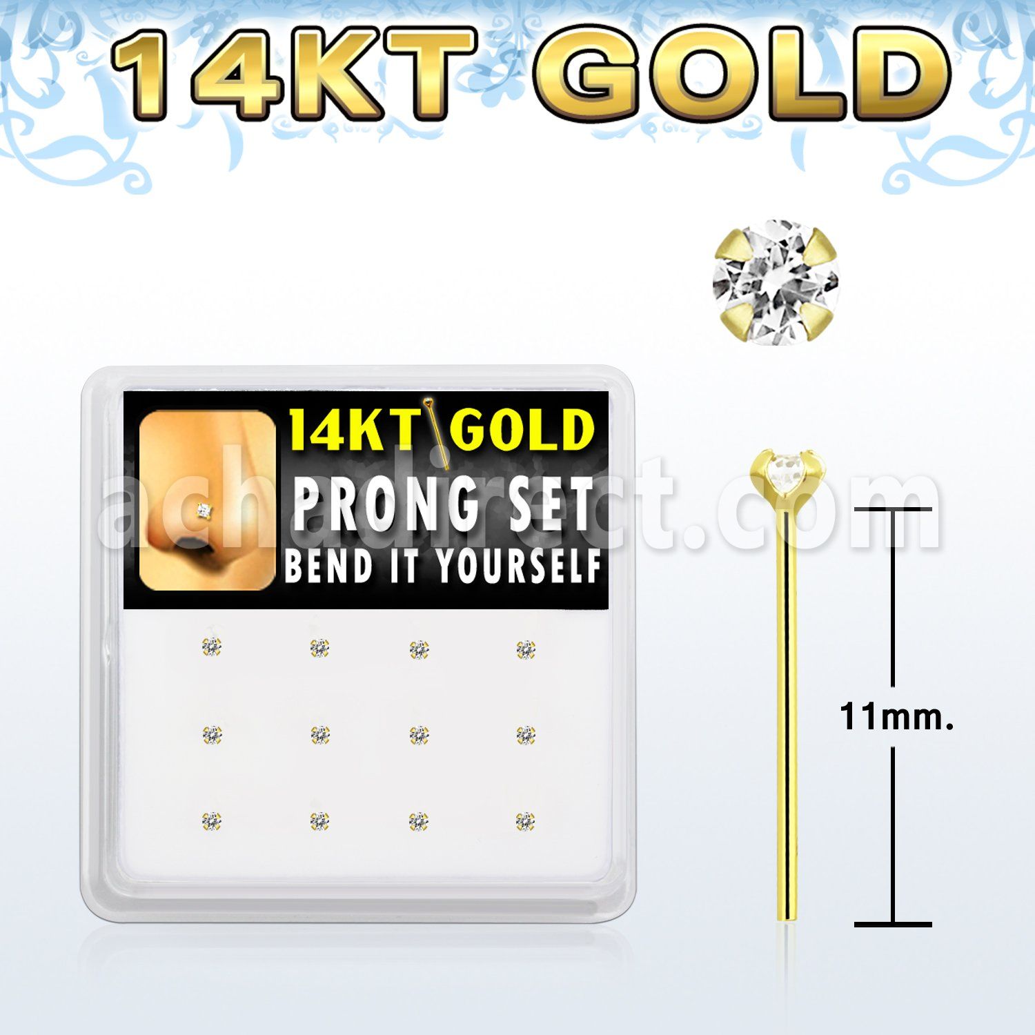 dgys19 distribuidor mayorista caja 12 piercing nariz doblar tu mismo oro 14 kts 0 6mm zirconia redonda 2mm distribuidor