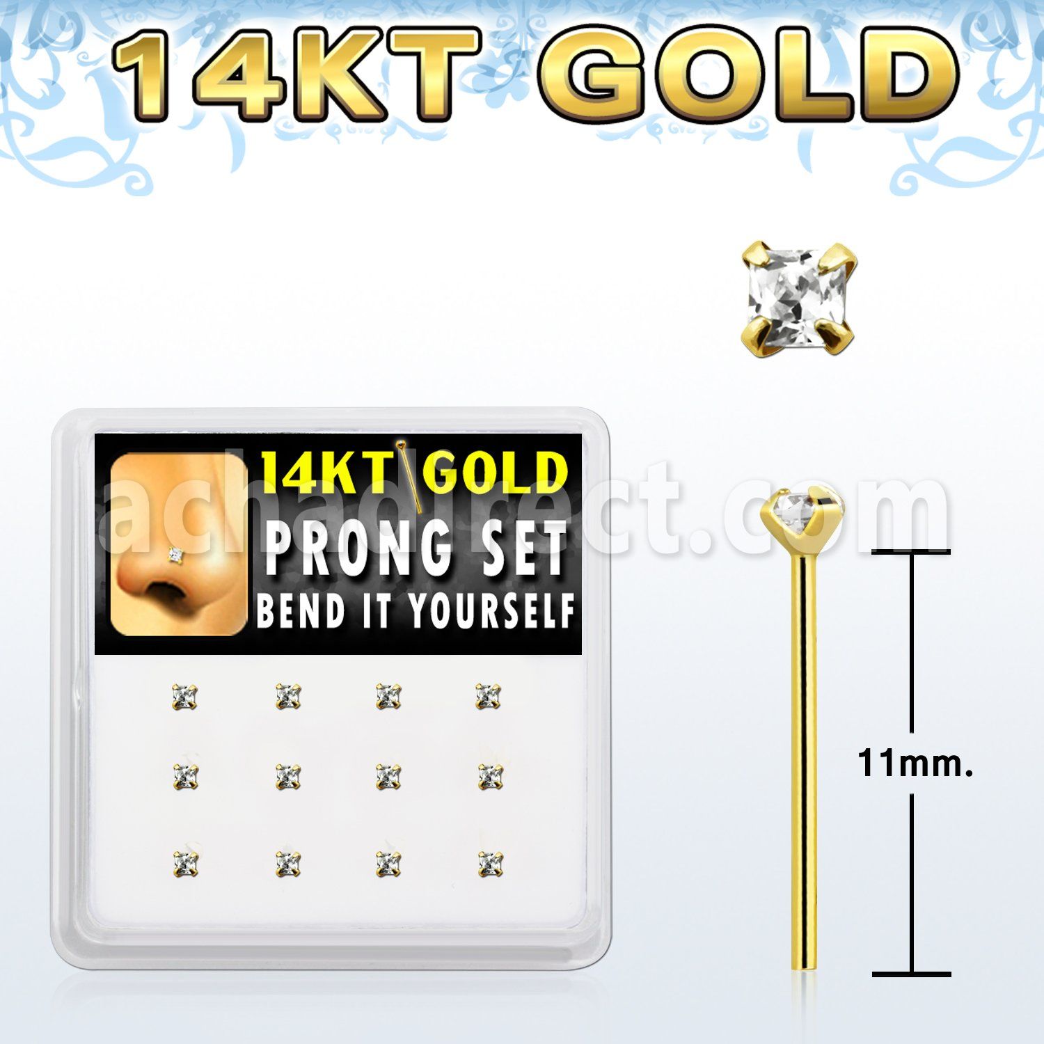 dgys25 caja 12 piercing nariz doblar tu mismo oro 14 kts 0 6mm zirconia redonda 2mm mayorista