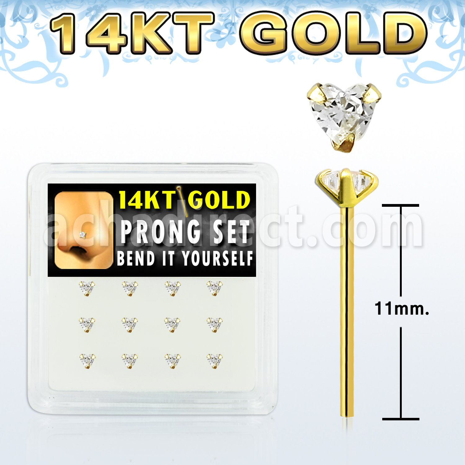 dgys3 caja 12 piercing nariz doblar tu mismo oro 14 kts 0 6mm zirconita redonda corazon 3mm distribuidor