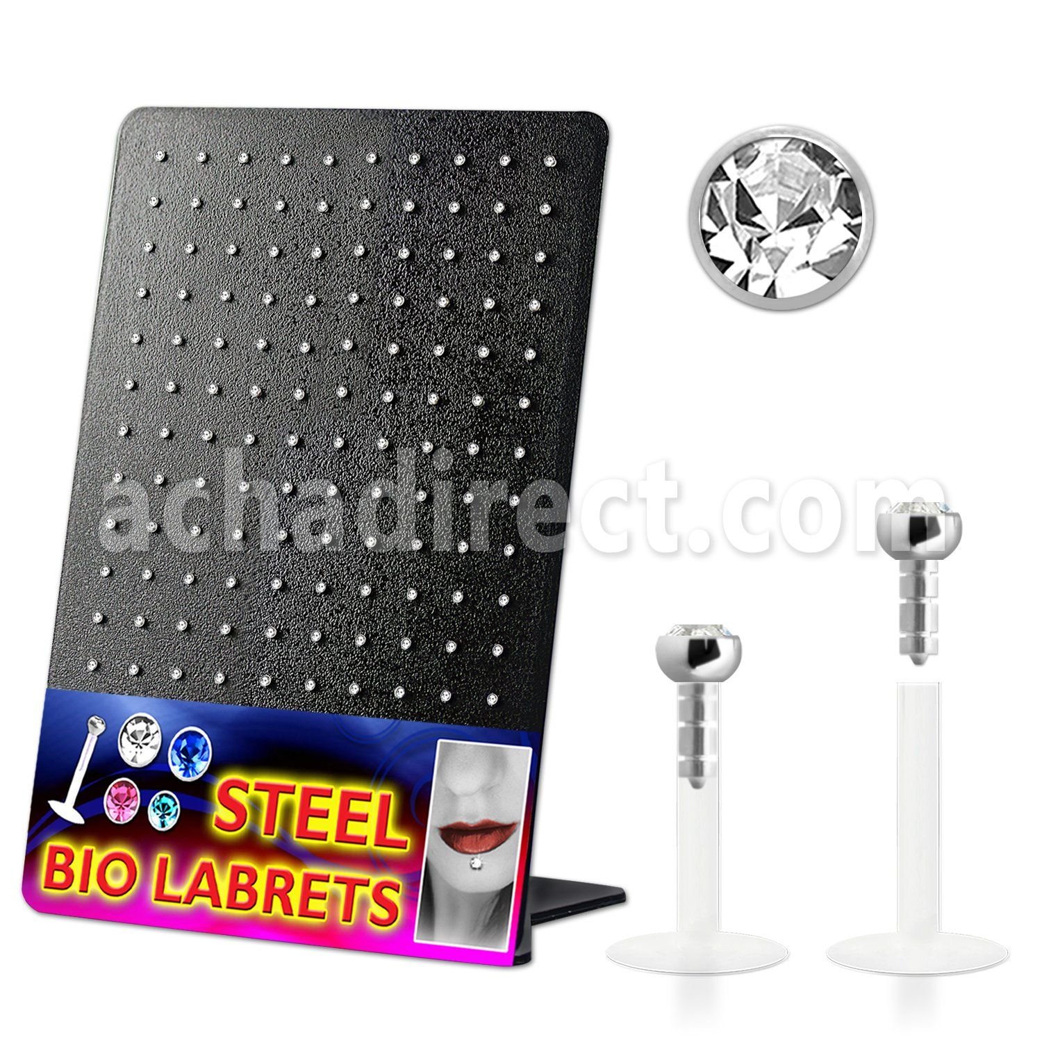 dlbijc display 120 labrets bio flexibles transparentes cabeza parte cristal 2mm presion al por mayor