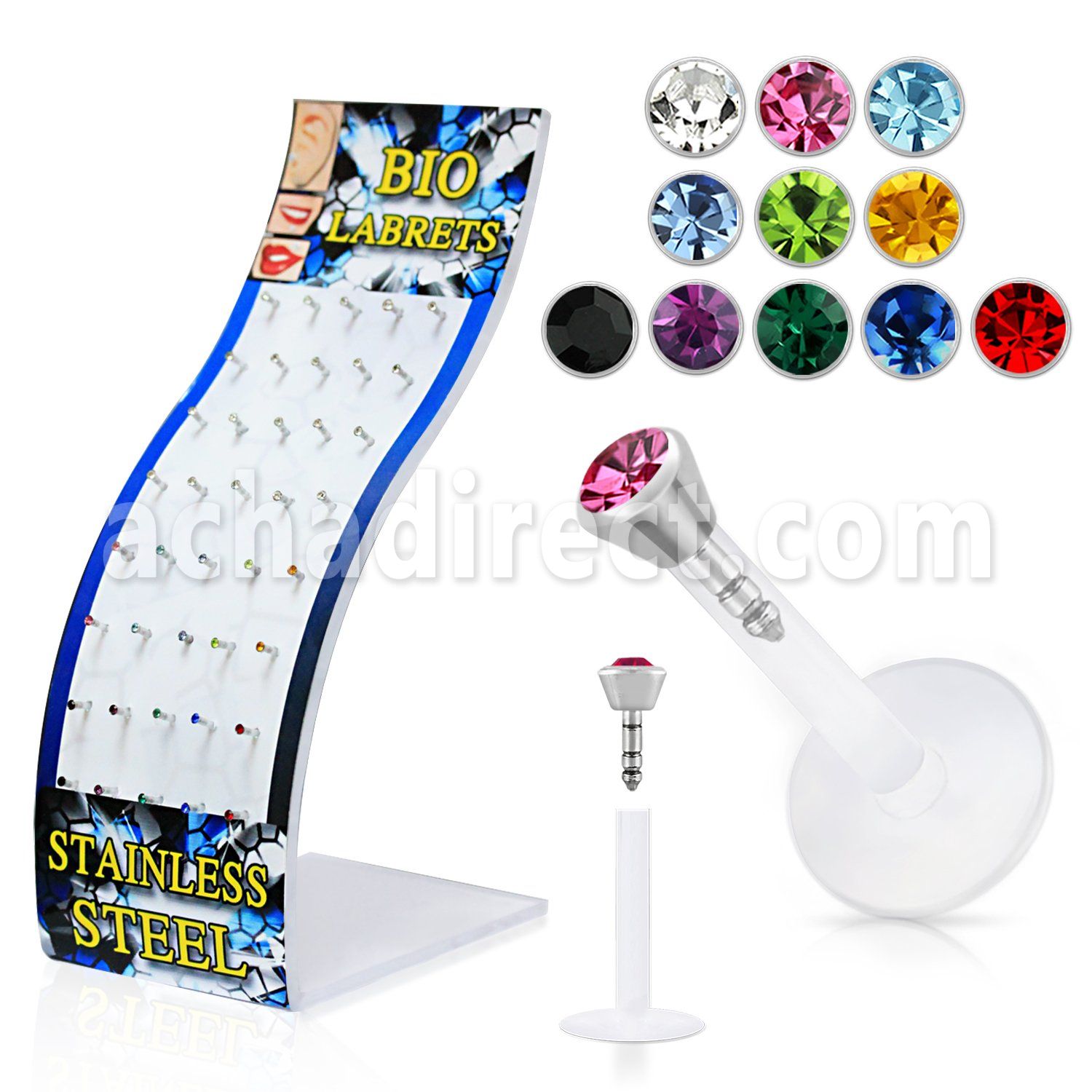 dlbijy display 40 labrets bio flexibles transparentes cabeza parte cristal 2 5mm 8mm venta