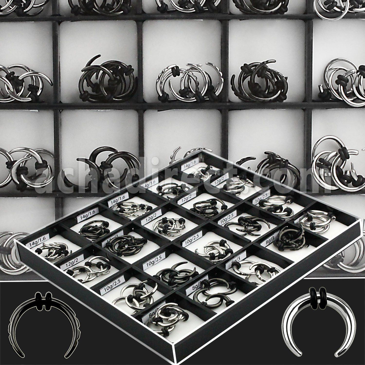 dmbj34 display 100 acero quirurgico pvd expansores curvos acero anillos goma dobles 3mm al por mayor